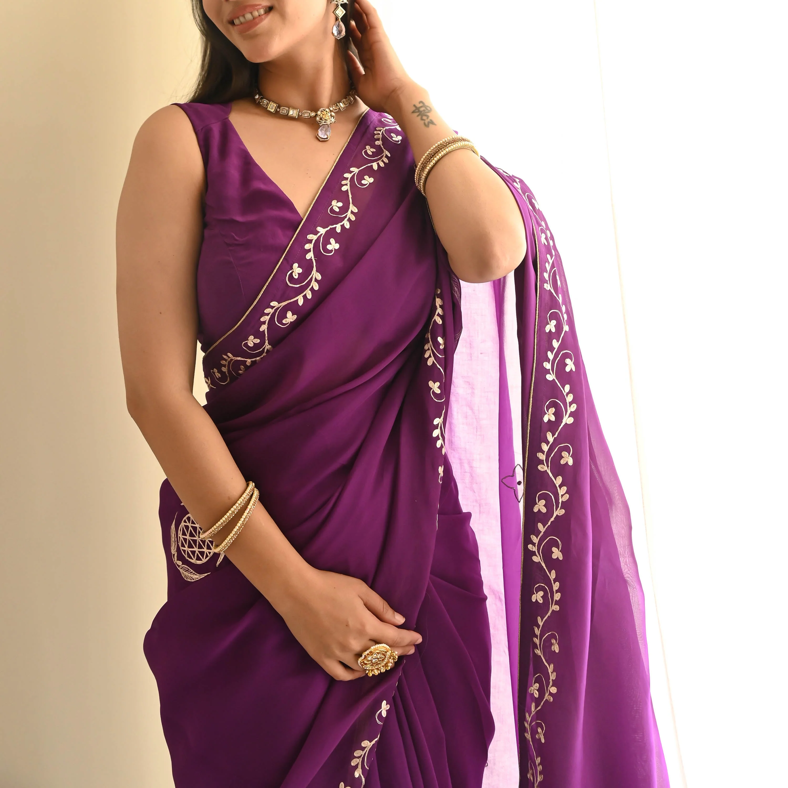 Royal Purple Organza Saree - Woolfily