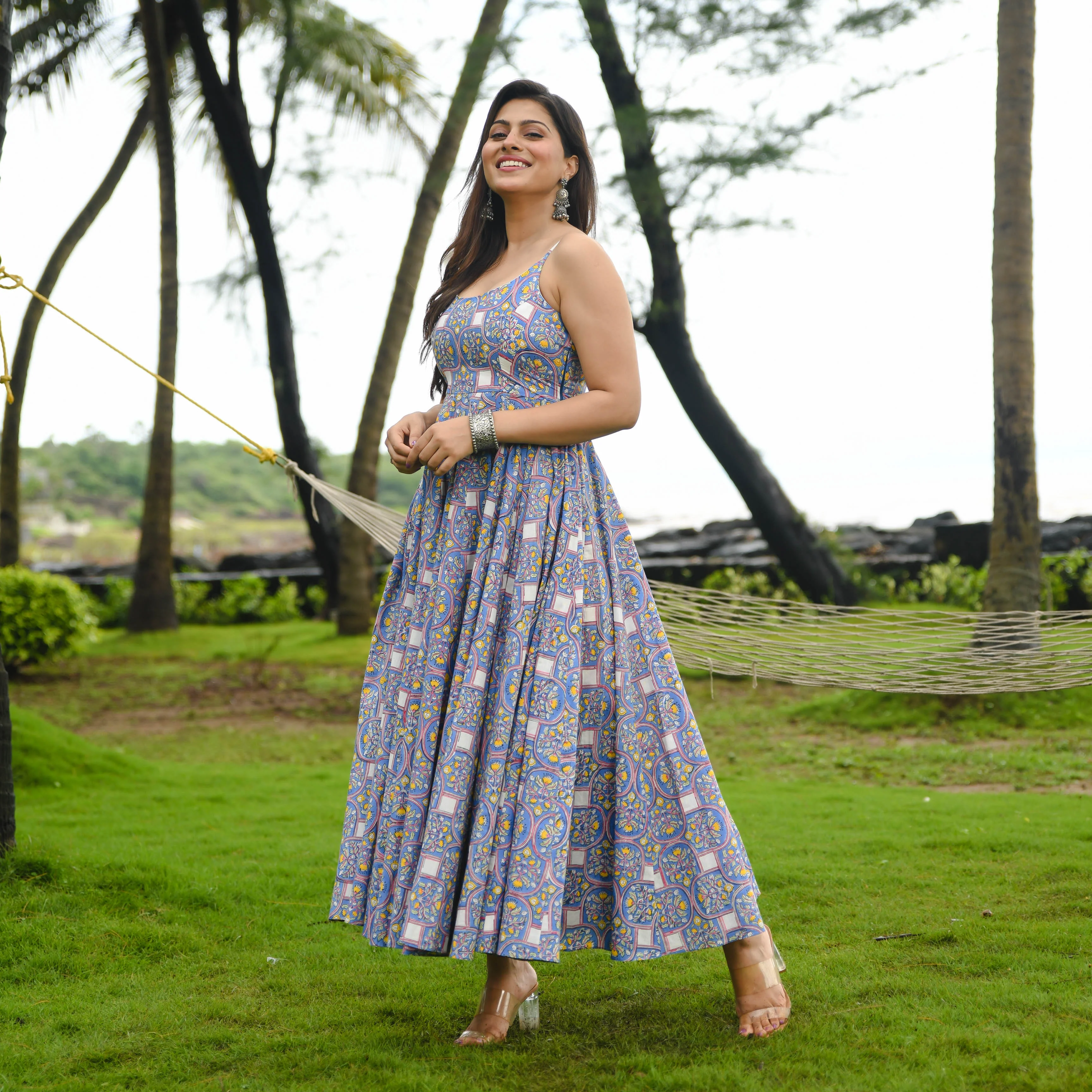 Bunaai Baleine Blue Printed Cotton Dress - Woolfily