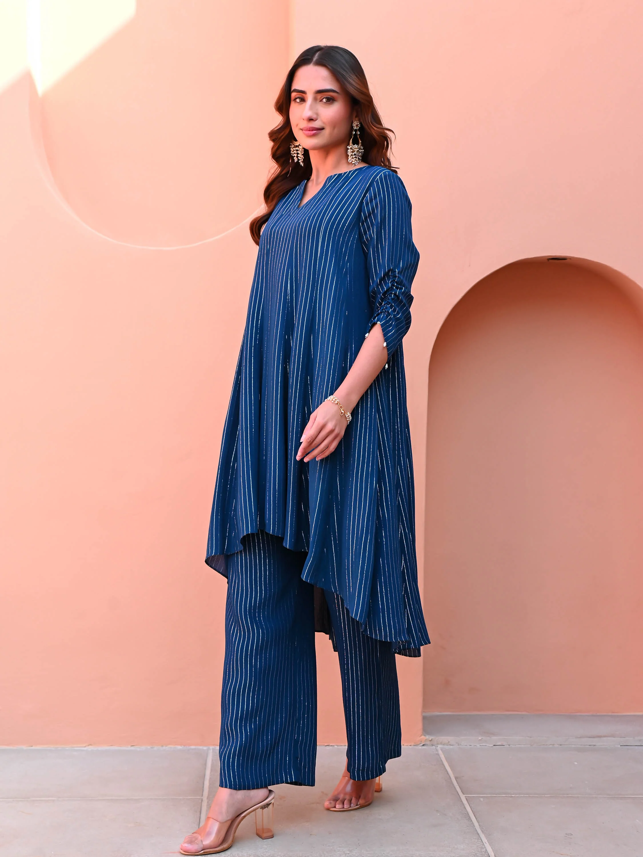 Blue Georgette Lurex Kurta Set - Woolfily