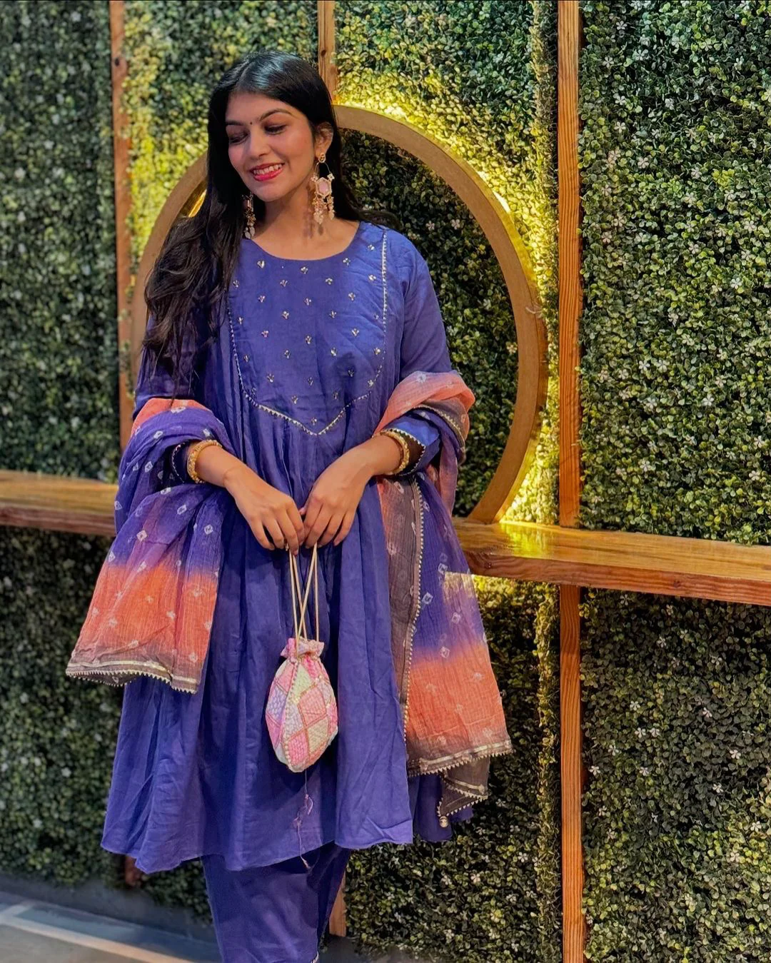 Purple Bandhej Cotton Suit Set - Woolfily