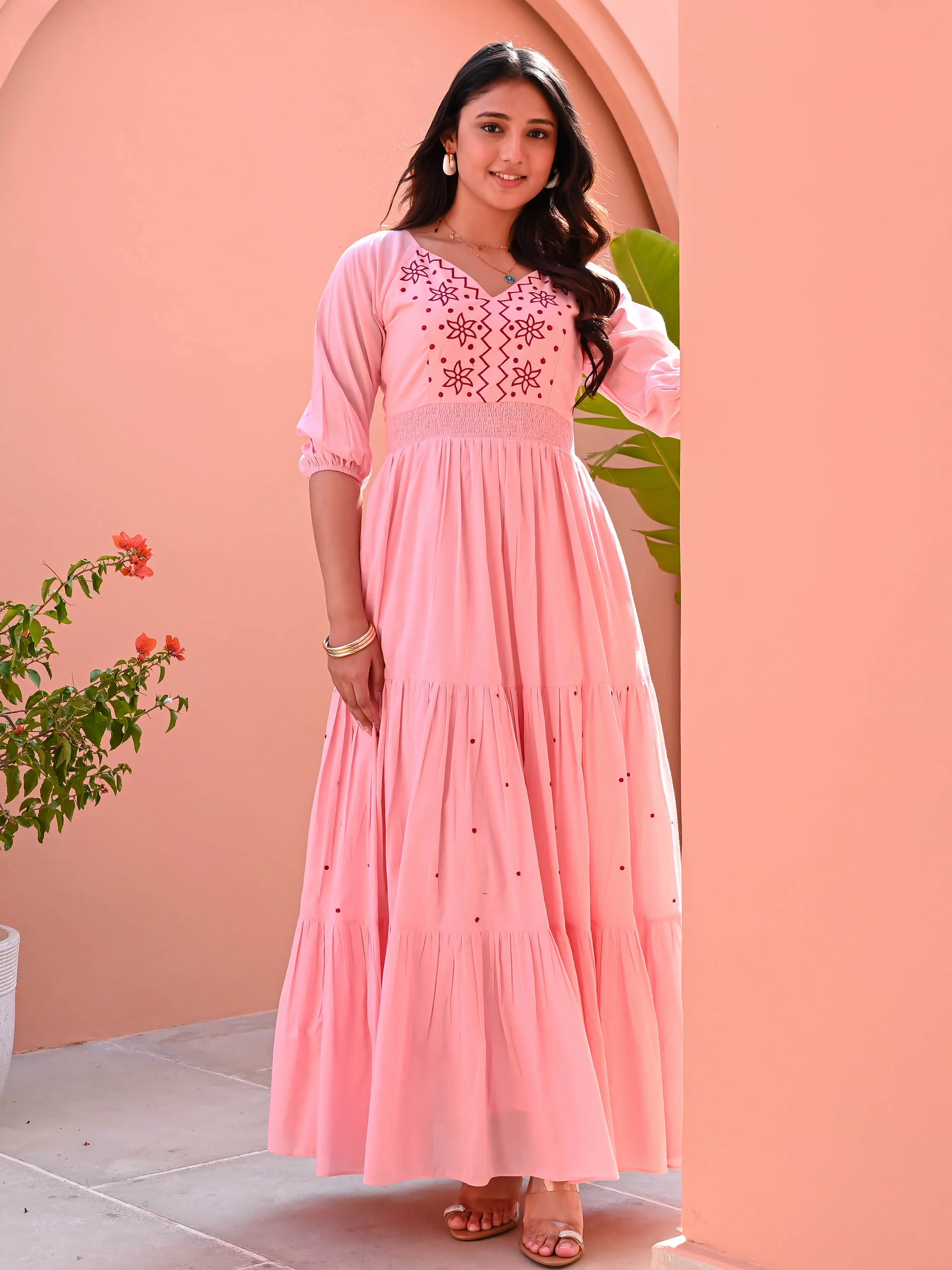 Apricot Blush Cotton Dress - Woolfily