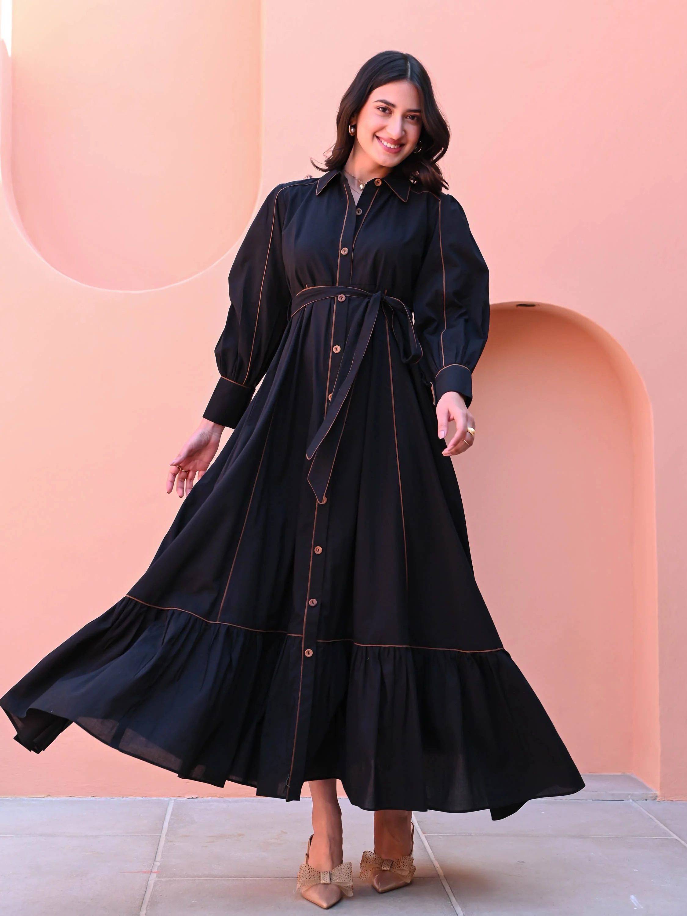 Black Cotton Shirt Dress - Woolfily