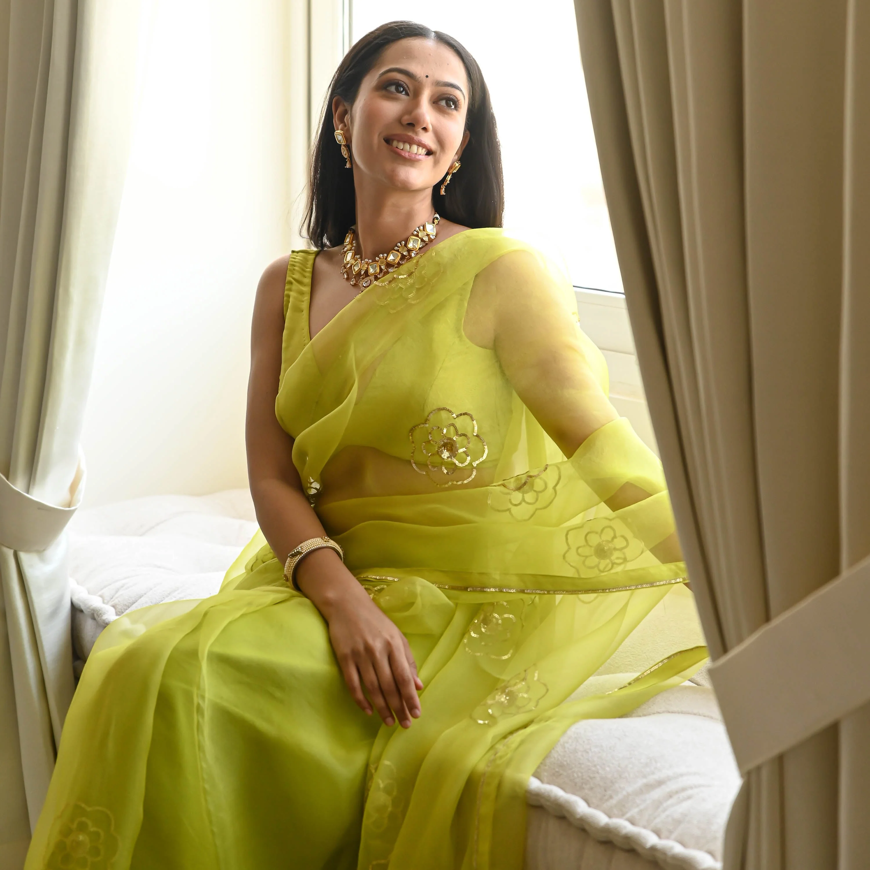 Sunny Lime Silk Organza - Woolfily