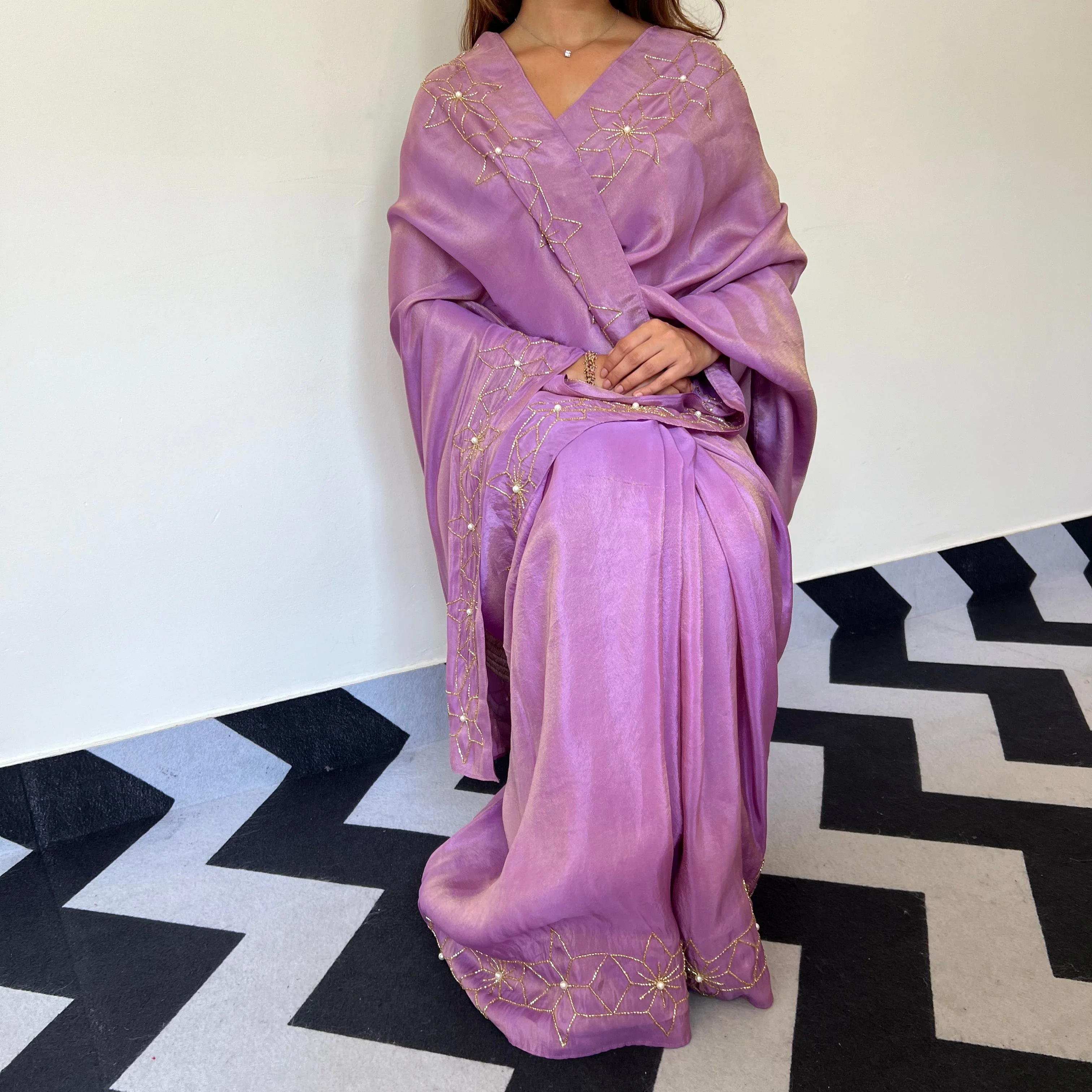 Starry Violet Tissue Saree - Woolfily