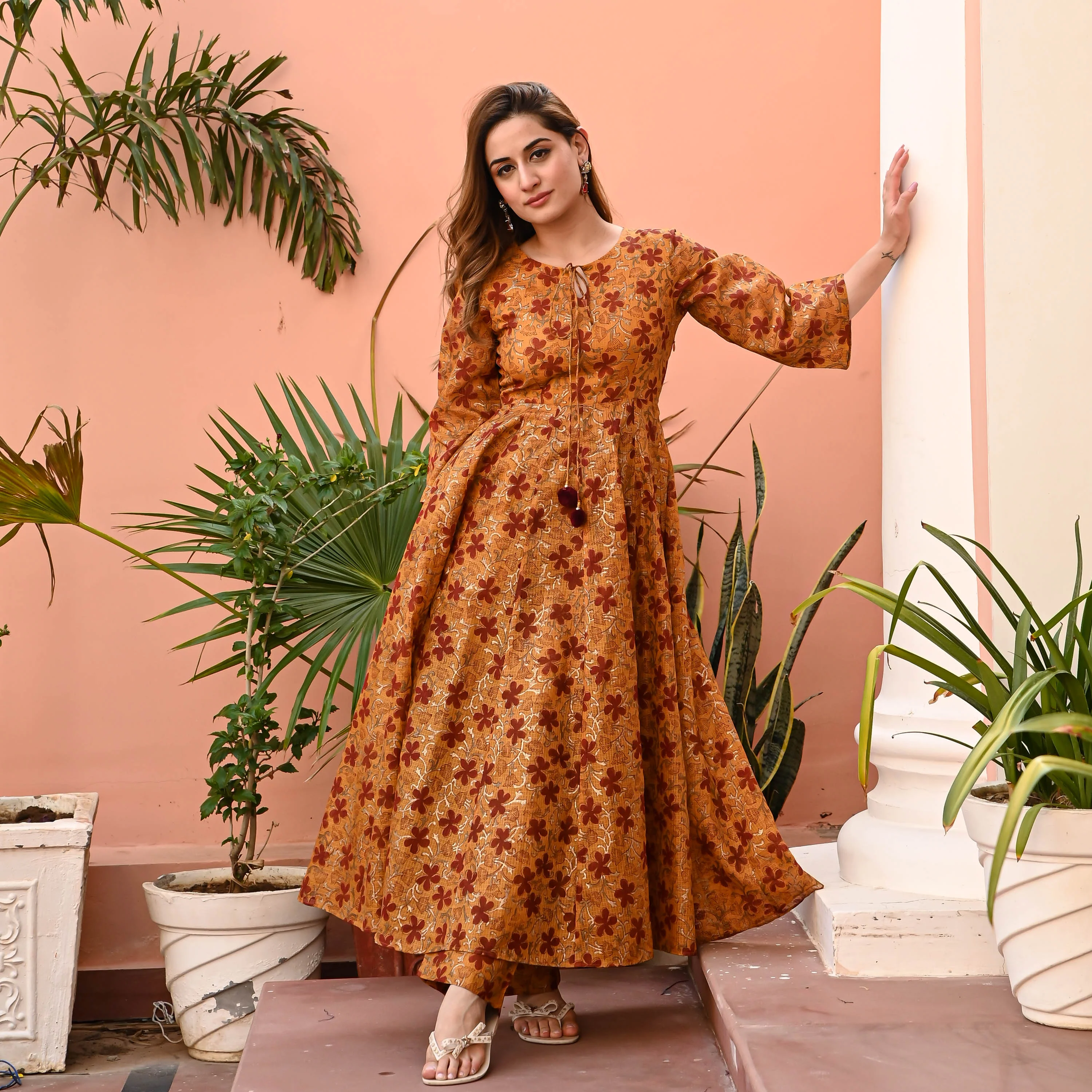 Mustard Maroon Kurta Set - Woolfily