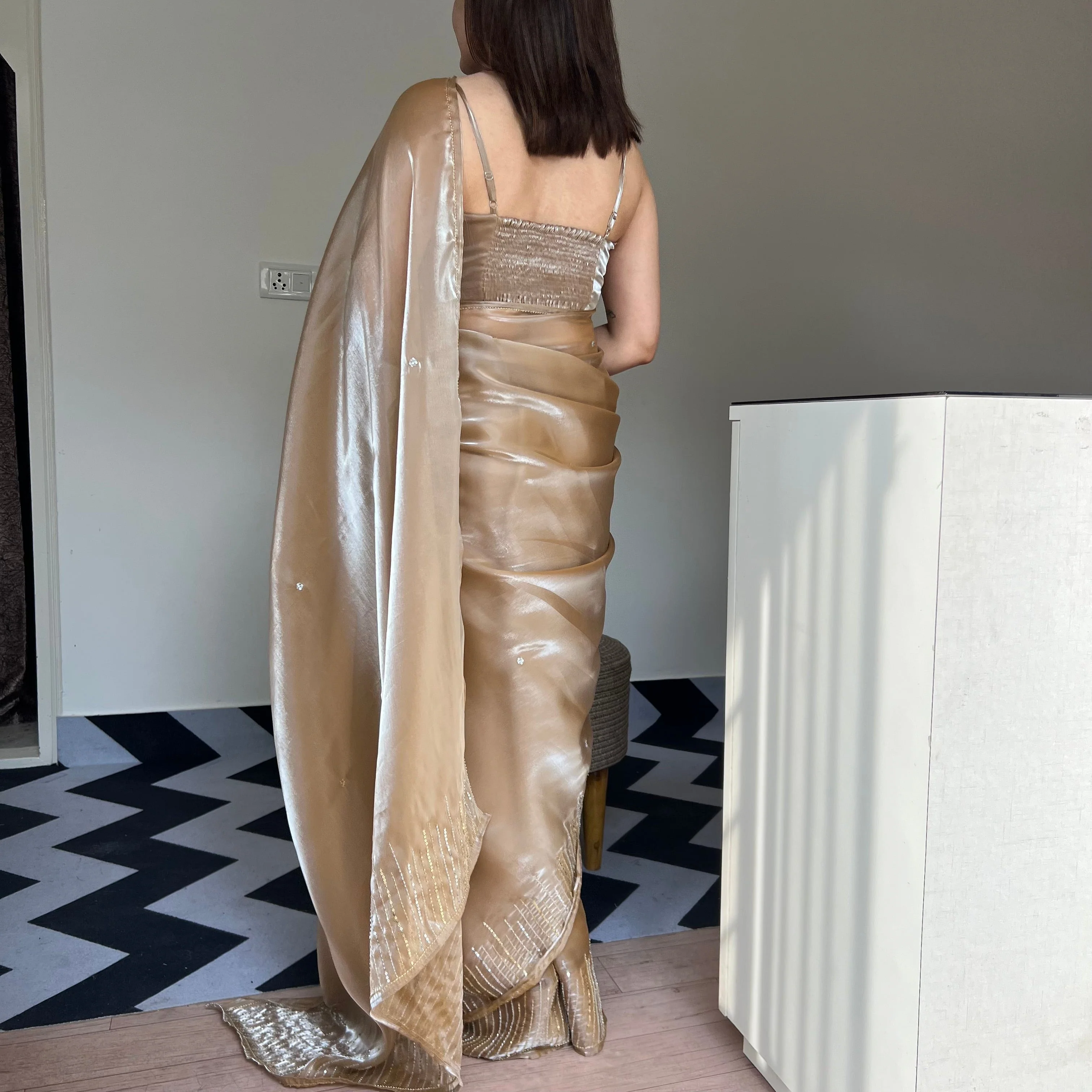 Golden Glow Tissue Saree - Woolfily