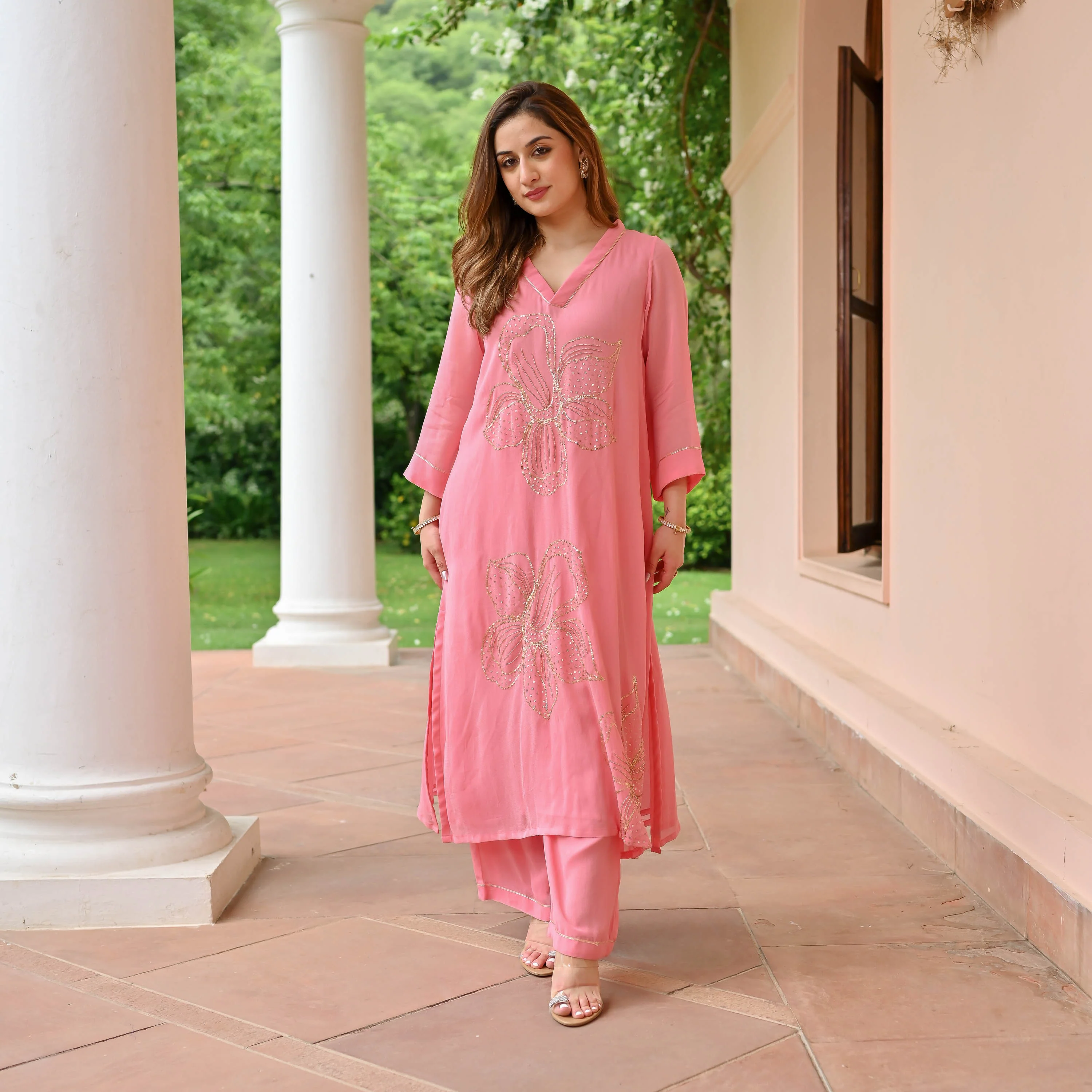 Blush Glow Georgette Kurta Set - Woolfily
