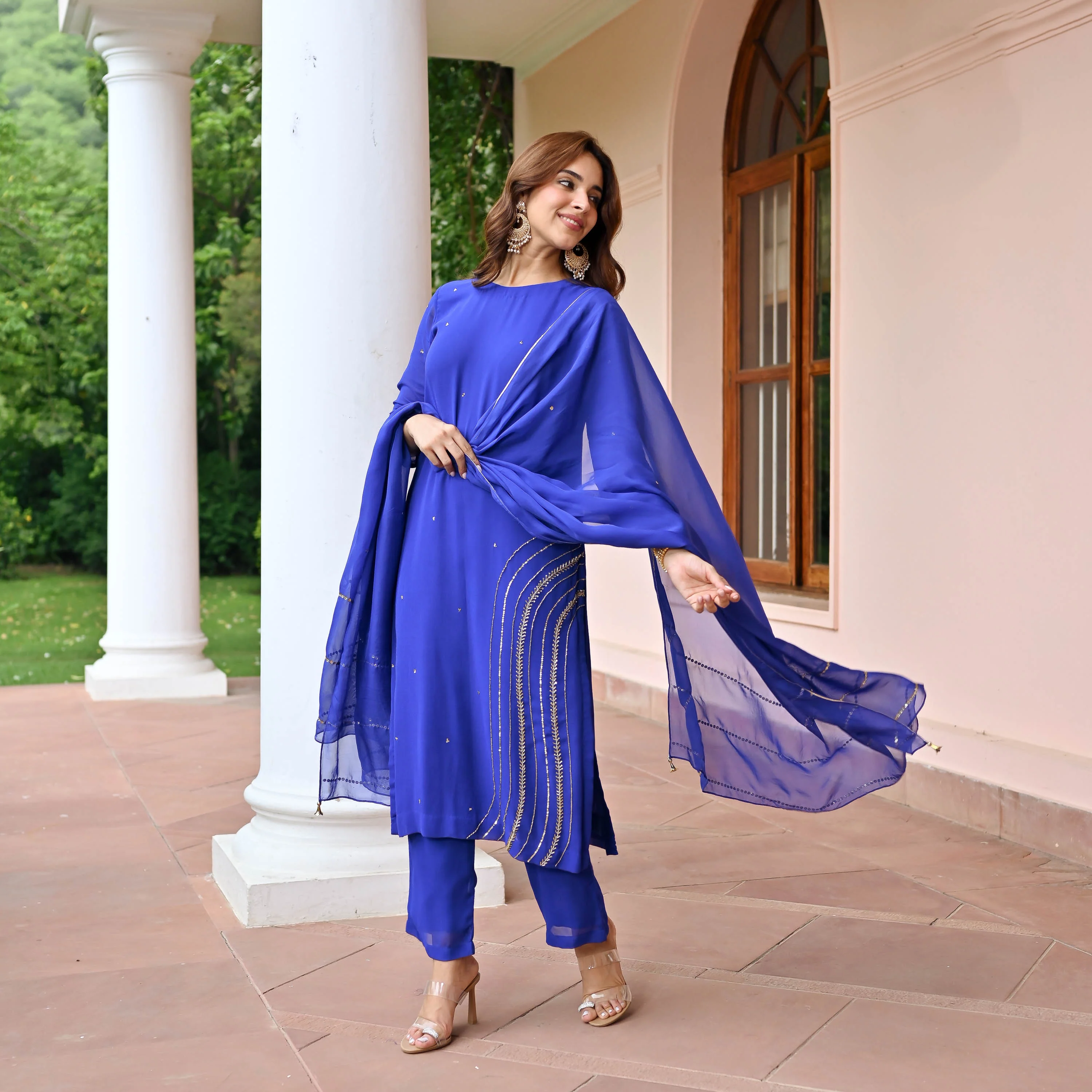 Blue Bliss Georgette Suit Set - Woolfily