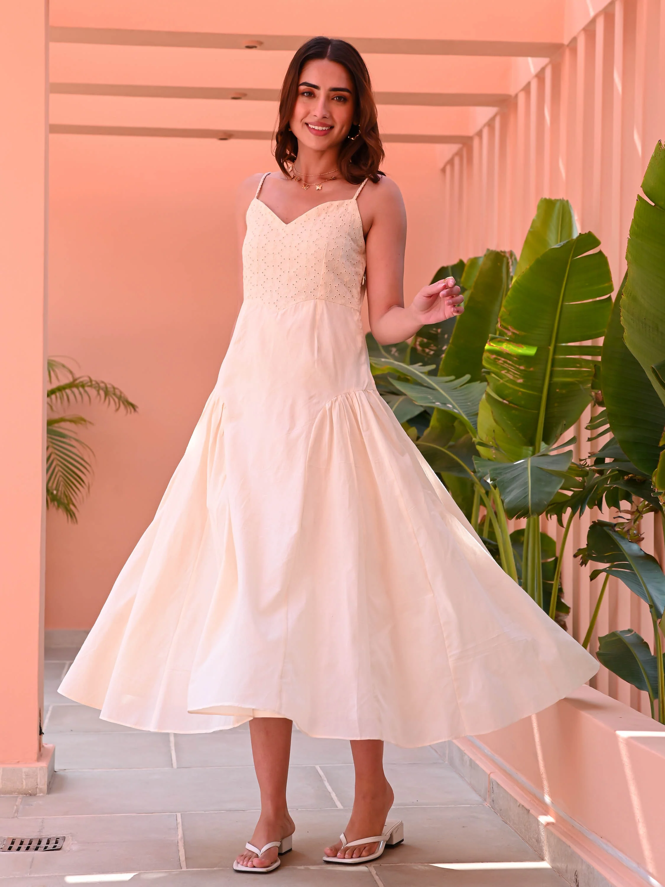 Off White Fit and Flare Dress - Woolfily