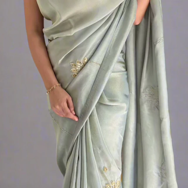 Silver Mist Tissue Saree - Woolfily
