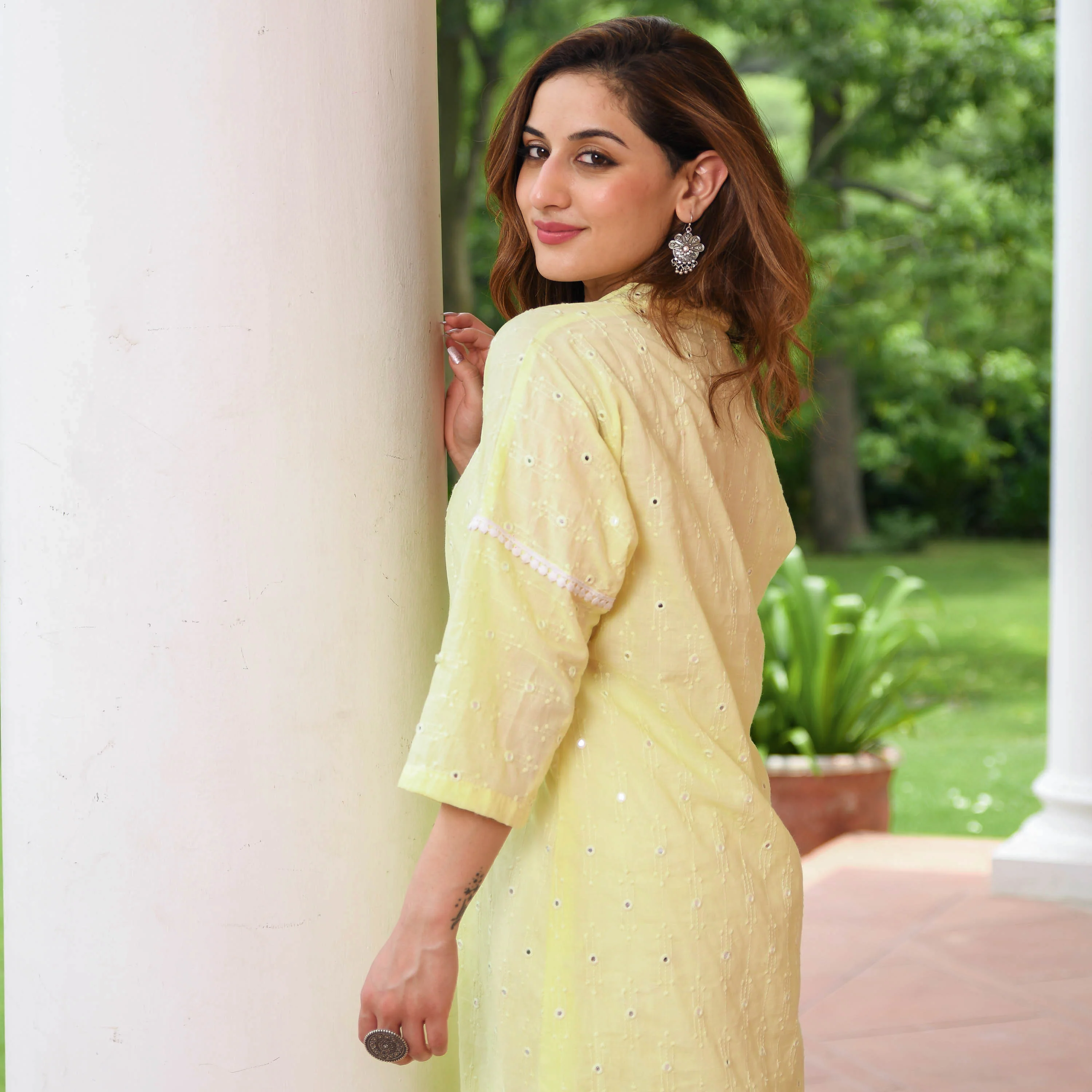 Yellow Embroidered Cotton Kurta Pants - Woolfily