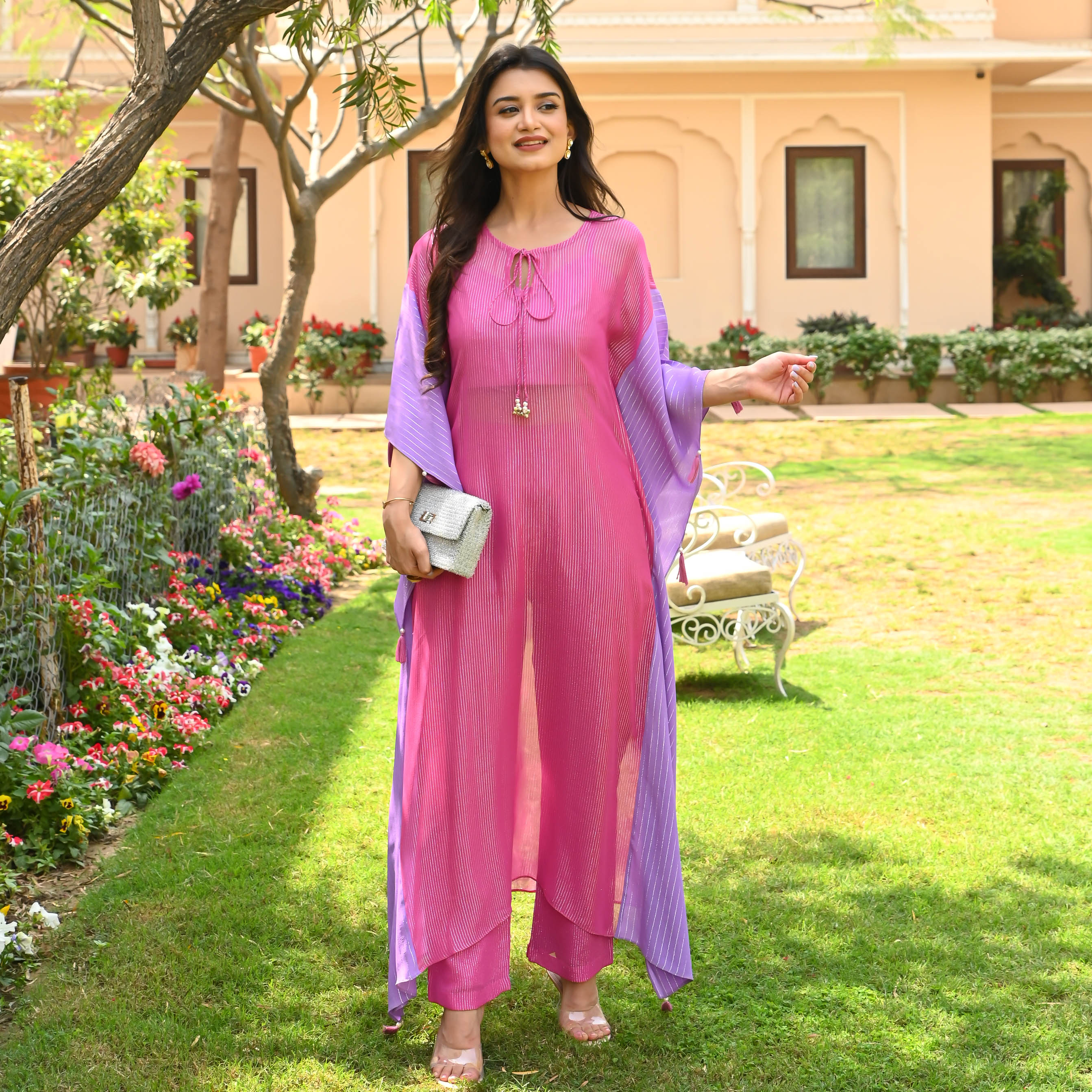 Lilac Pink Lurex Kaftan Set - Woolfily