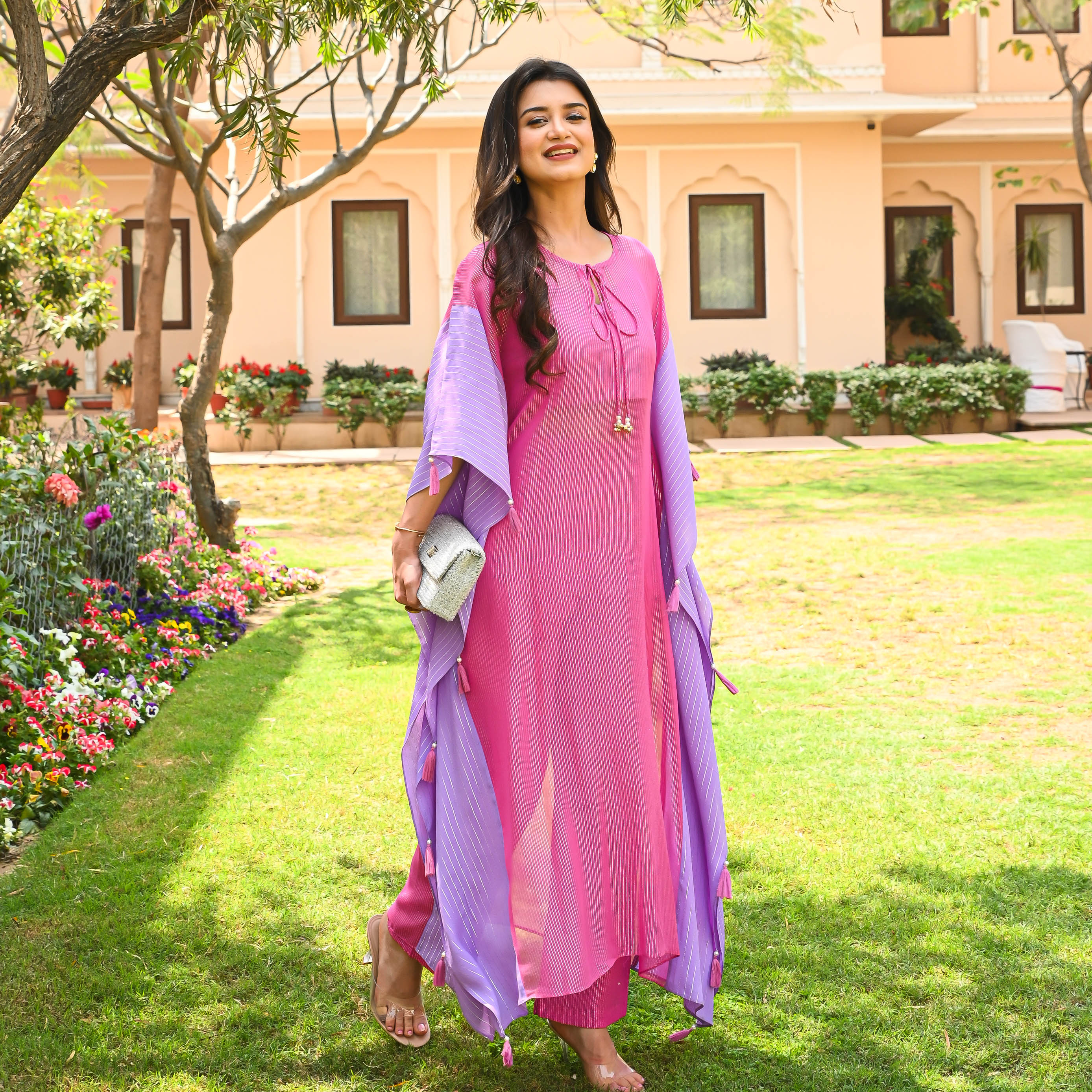 Lilac Pink Lurex Kaftan Set - Woolfily
