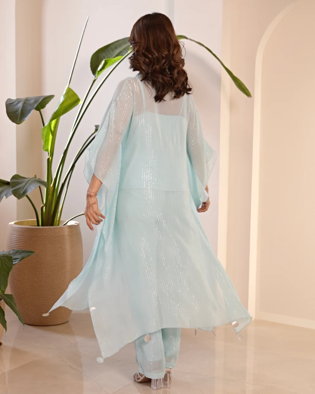 Sea Blue Georgette Kaftan Set - Woolfily