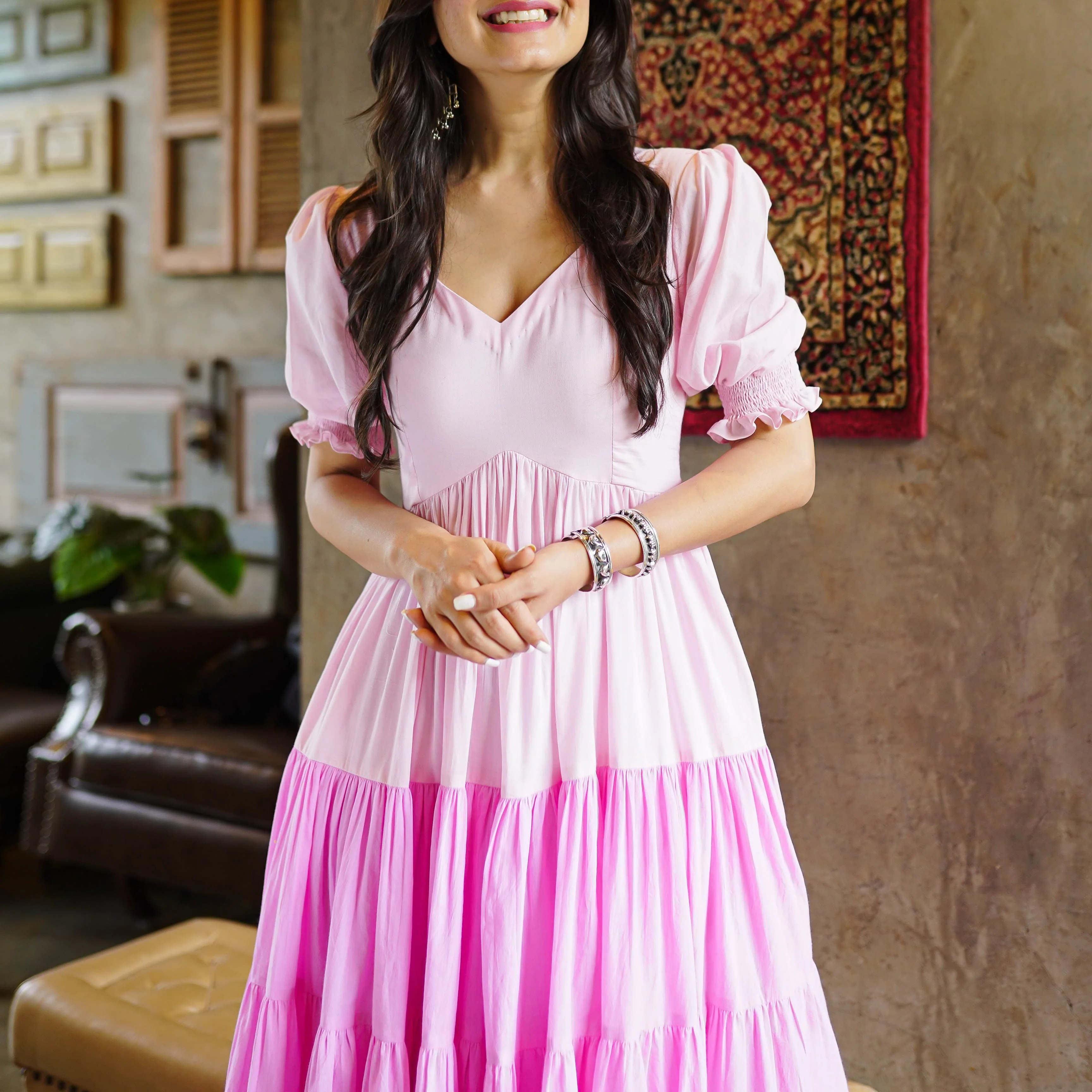 Shades Of Pink Cotton Maxi Dress - Woolfily