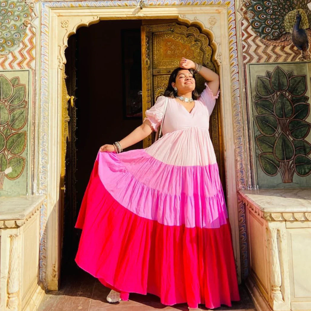 Shades Of Pink Cotton Maxi Dress - Woolfily