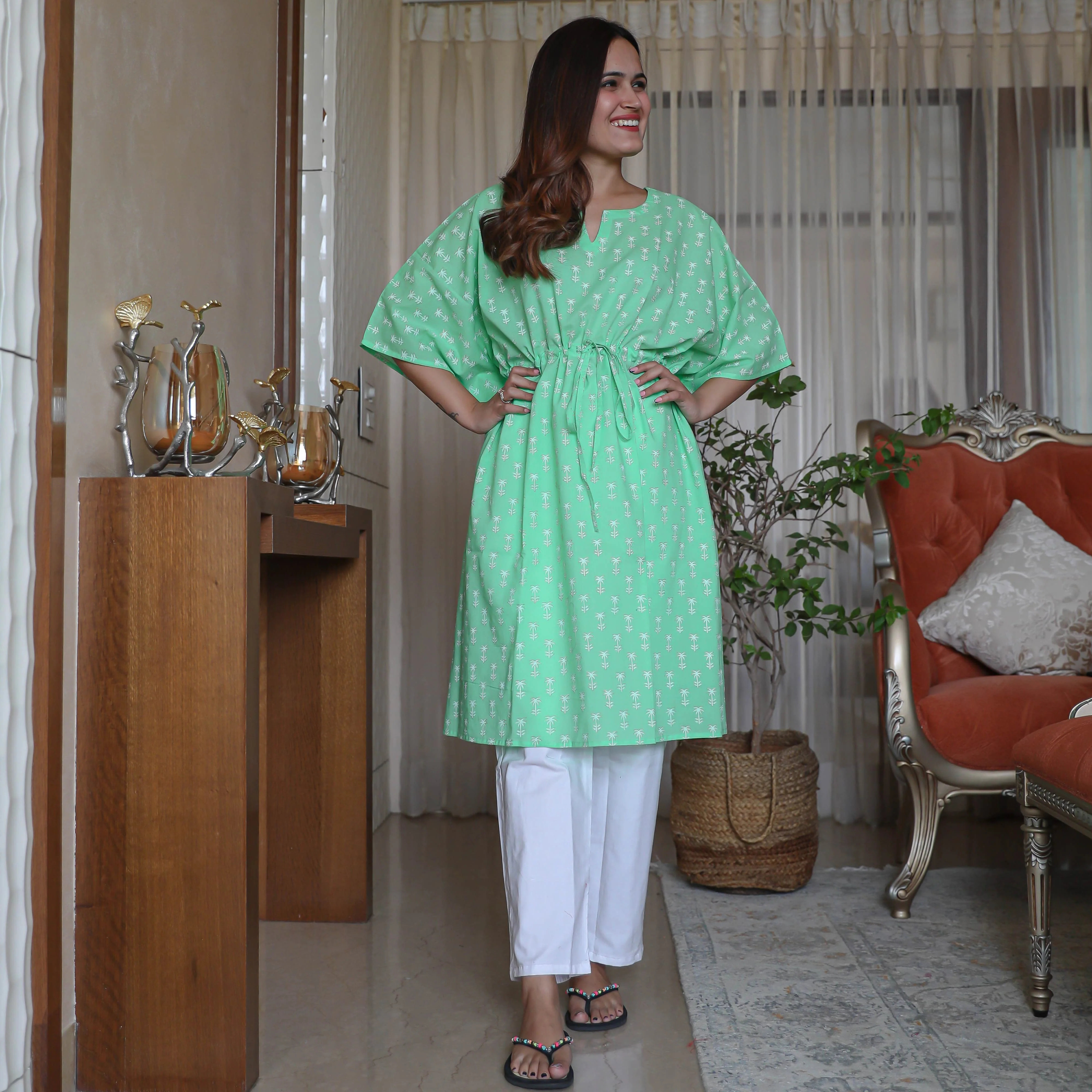 White Green Kaftan Set (set of 2) - Woolfily