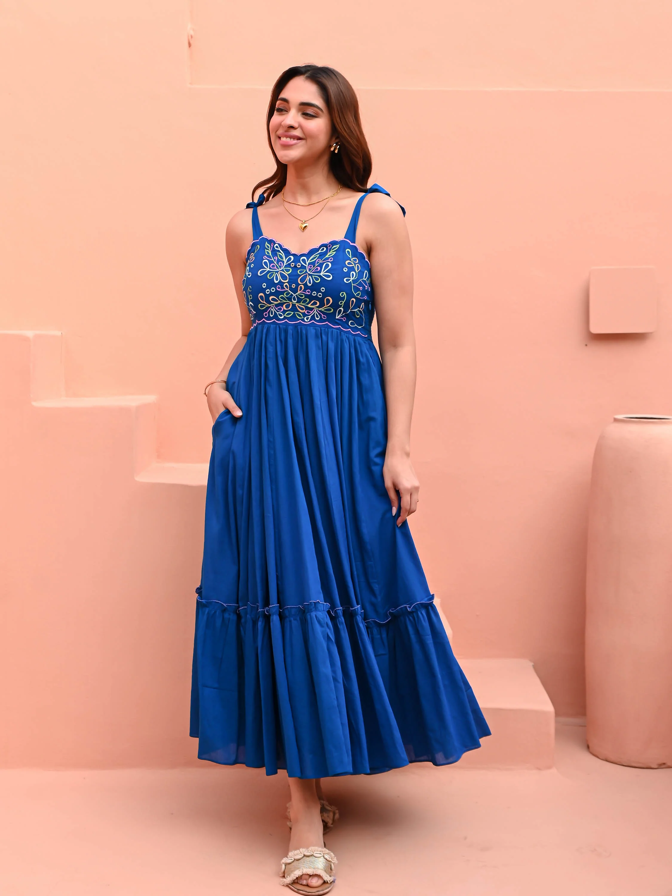 Dazzling Blue Cotton Dress - Woolfily