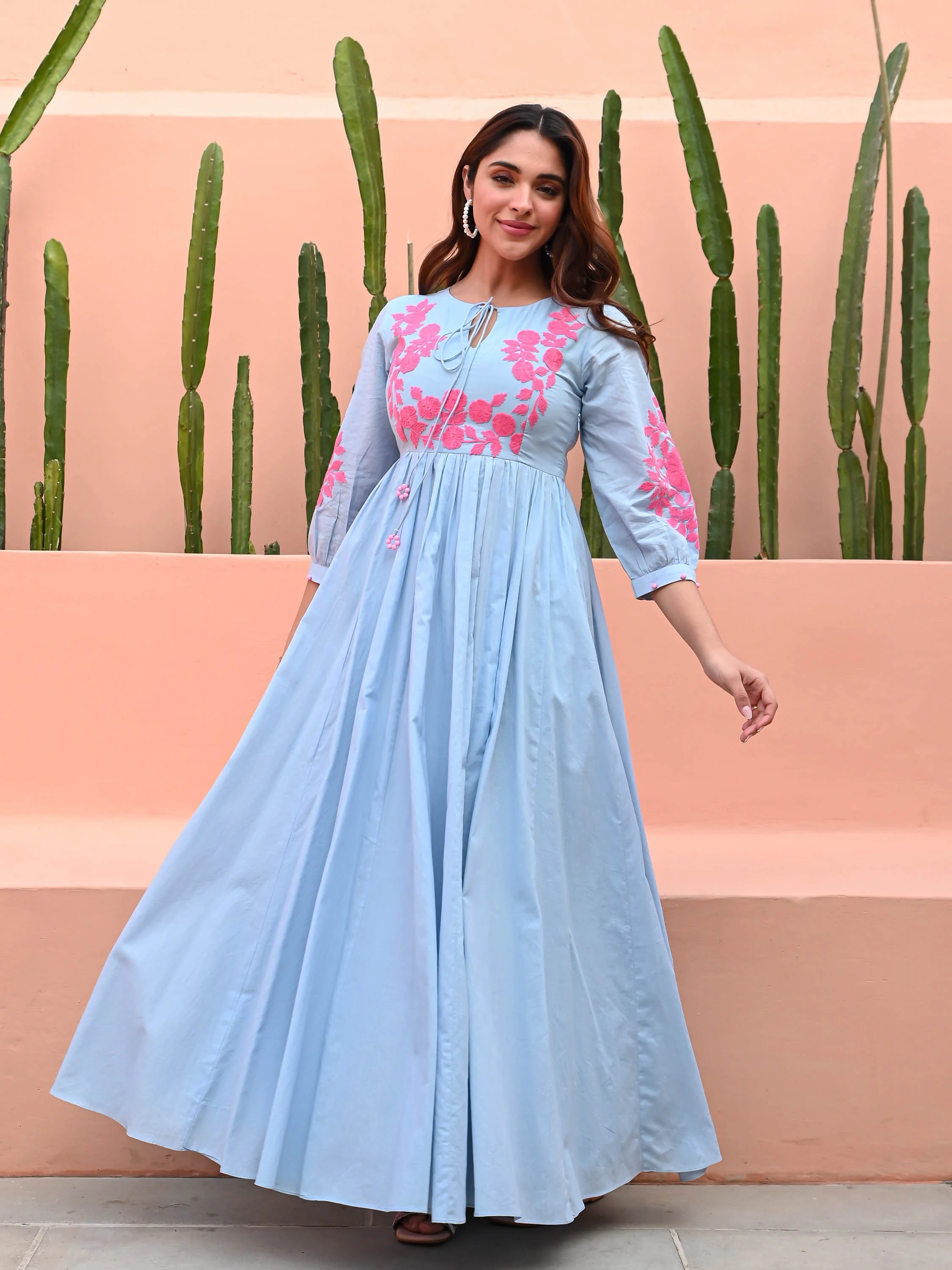 Dreamy Blue Embroidered Dress - Woolfily