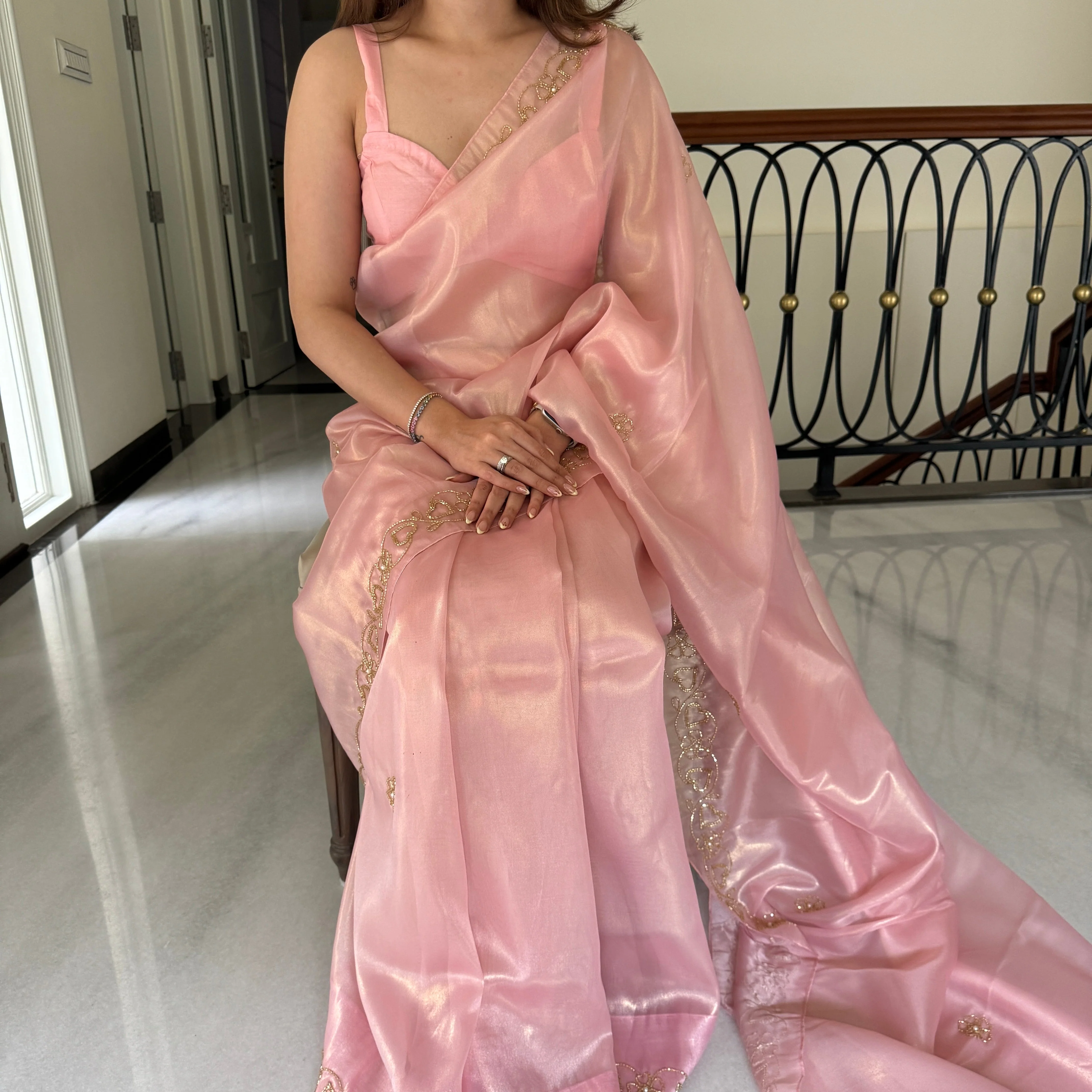 Petal Pink Shimmer Saree - Woolfily