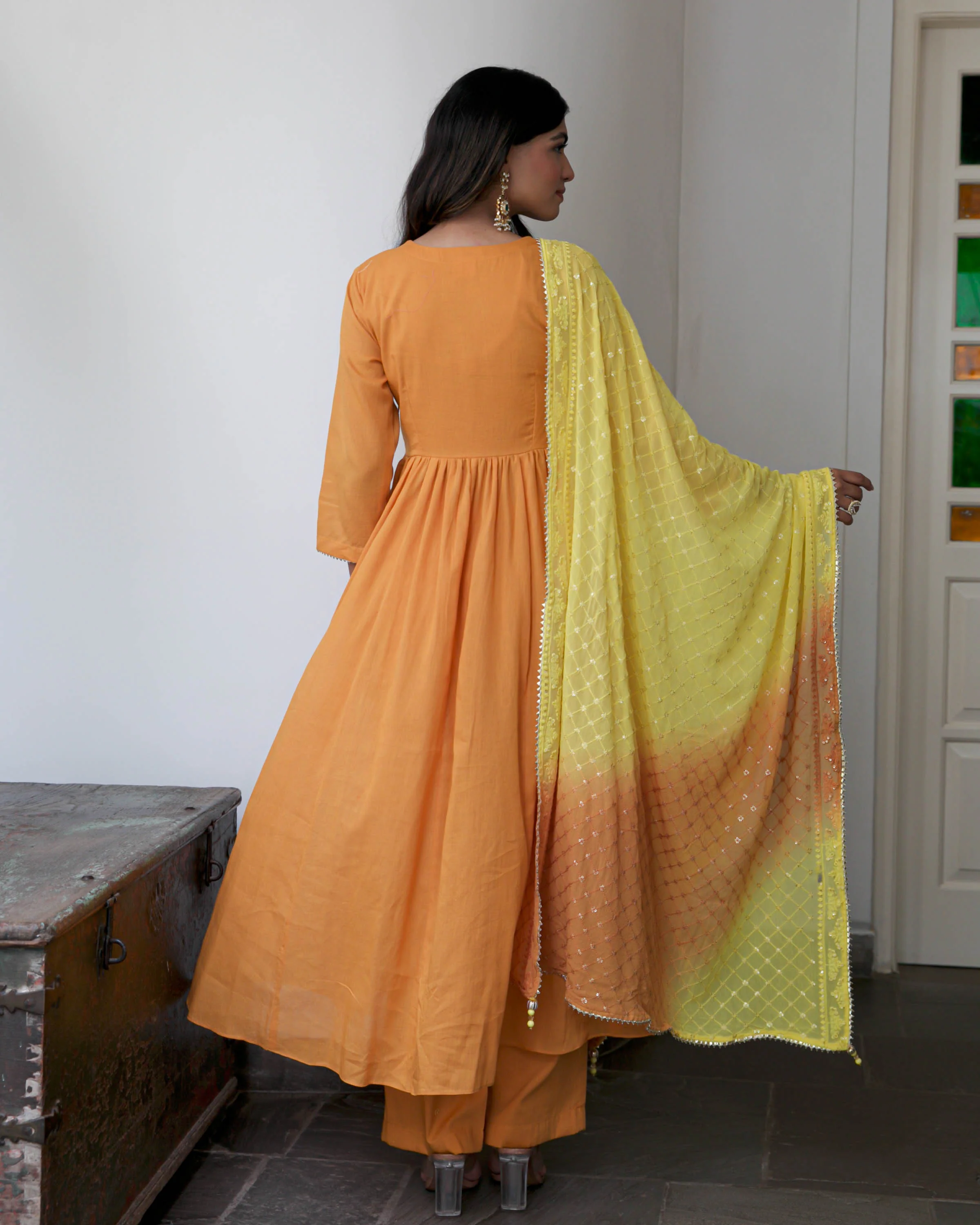 Yellow Rust Cotton Suit Set - Woolfily