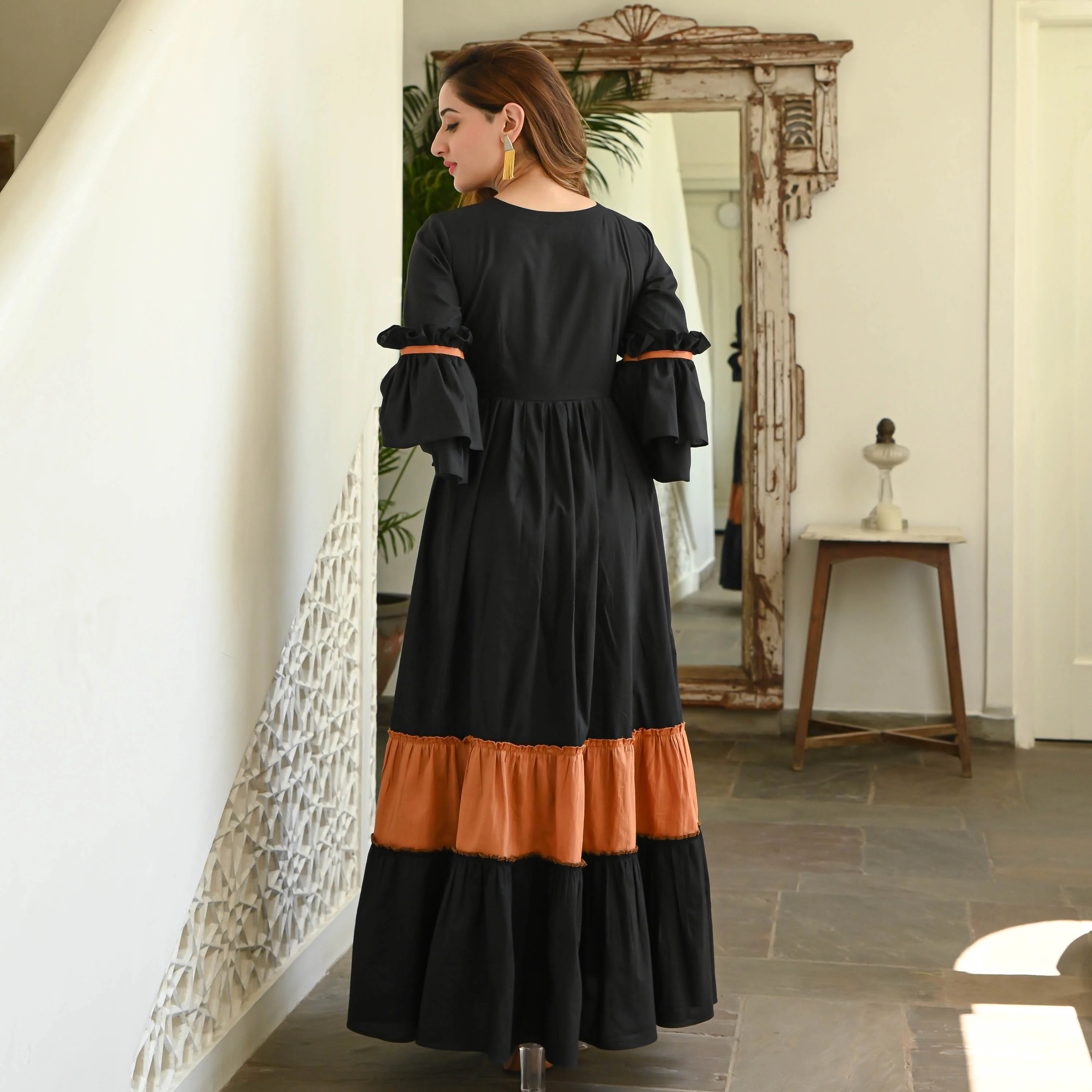 Bunaai Black Rust Tier Cotton Dress - Woolfily