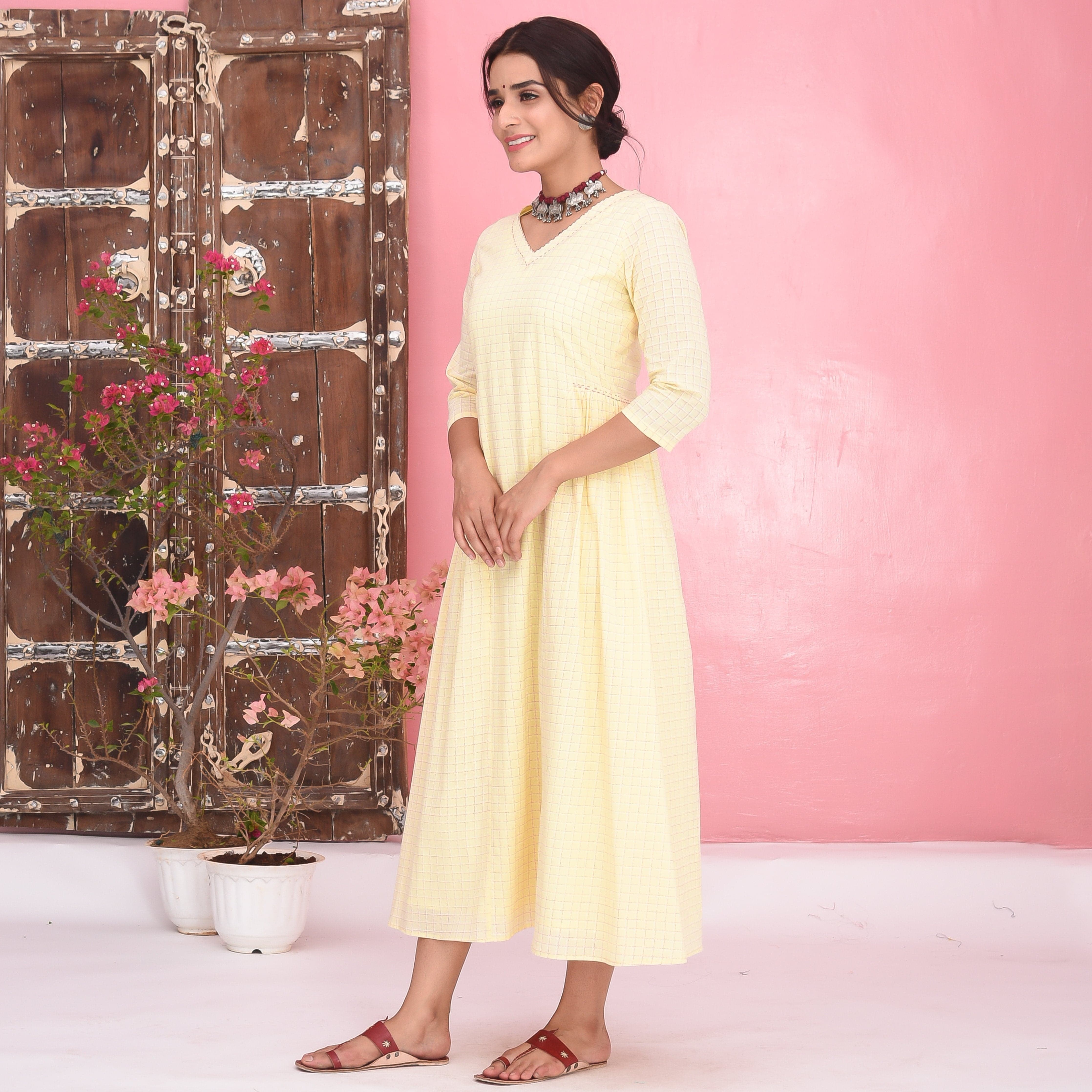 Bunaai Light Yellow Cotton Dress - Woolfily