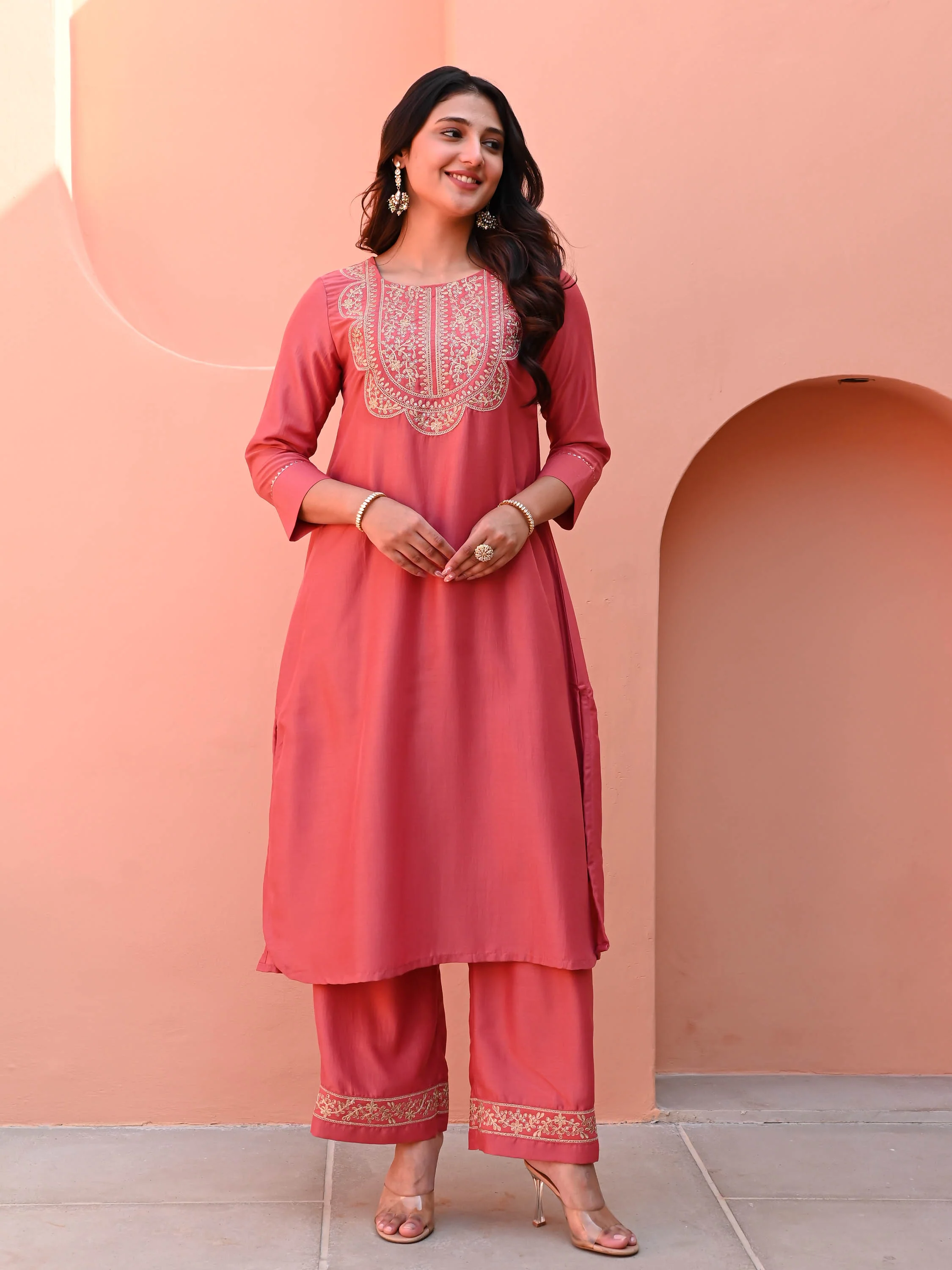 Papaya Punch Silk Kurta Set - Woolfily
