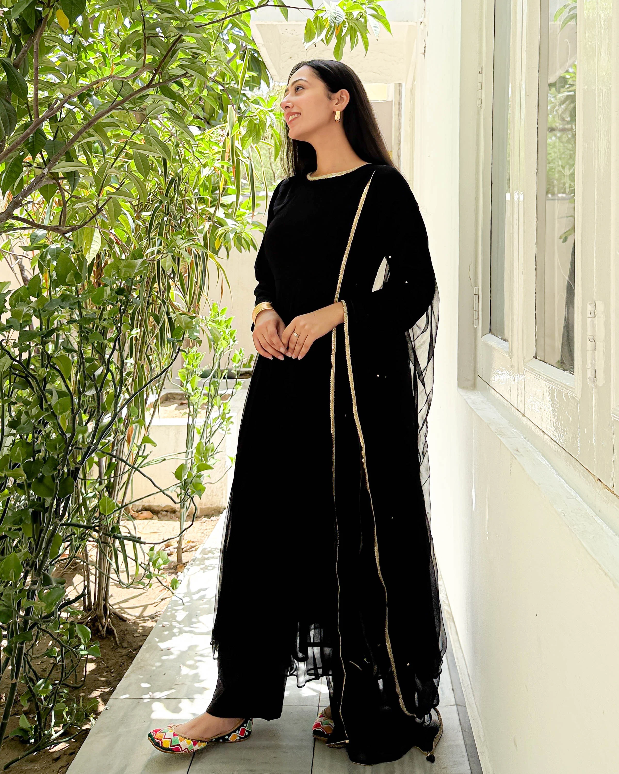 Black Chiffon Sequin Suit Set - Woolfily