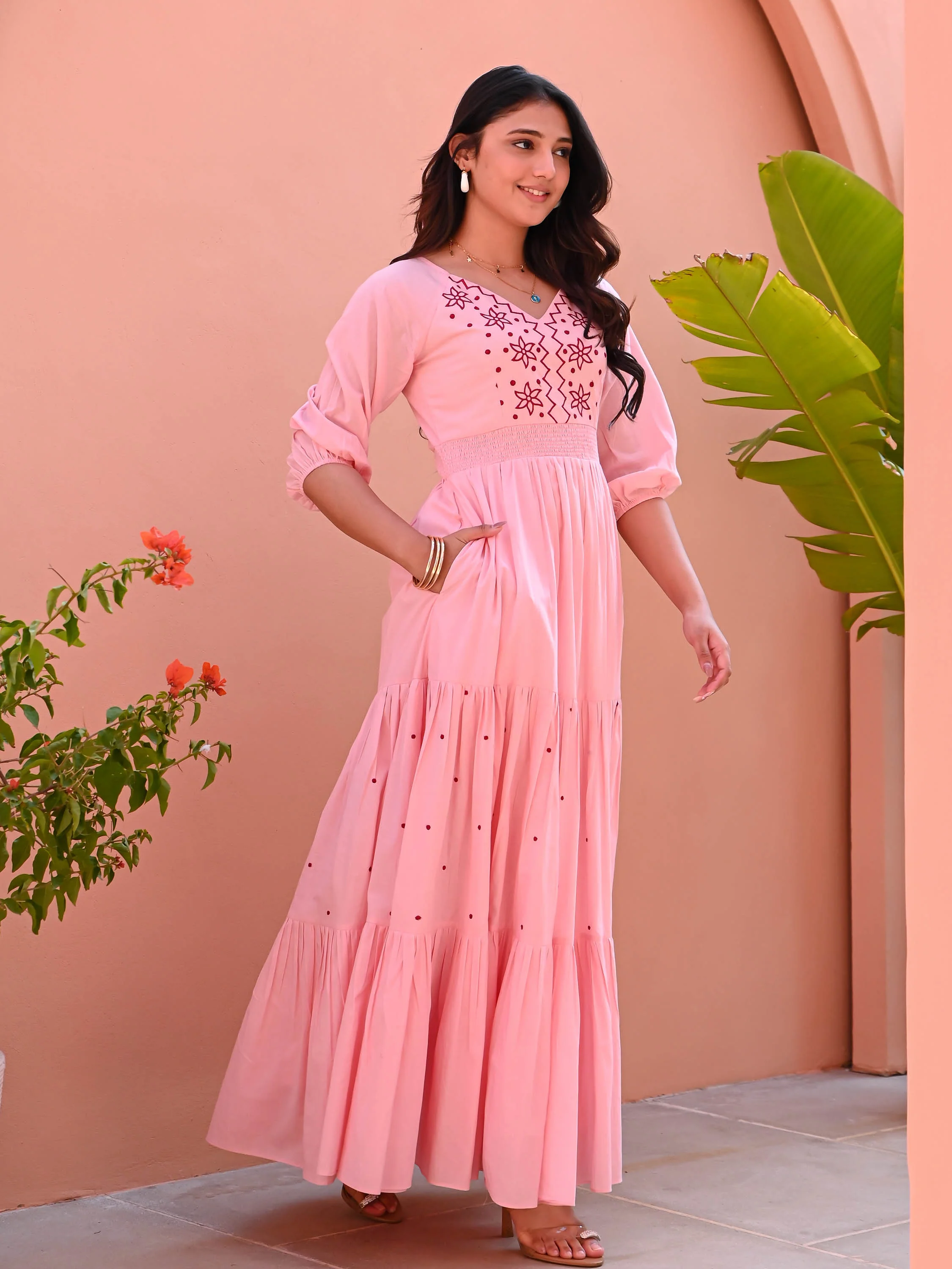 Apricot Blush Cotton Dress - Woolfily