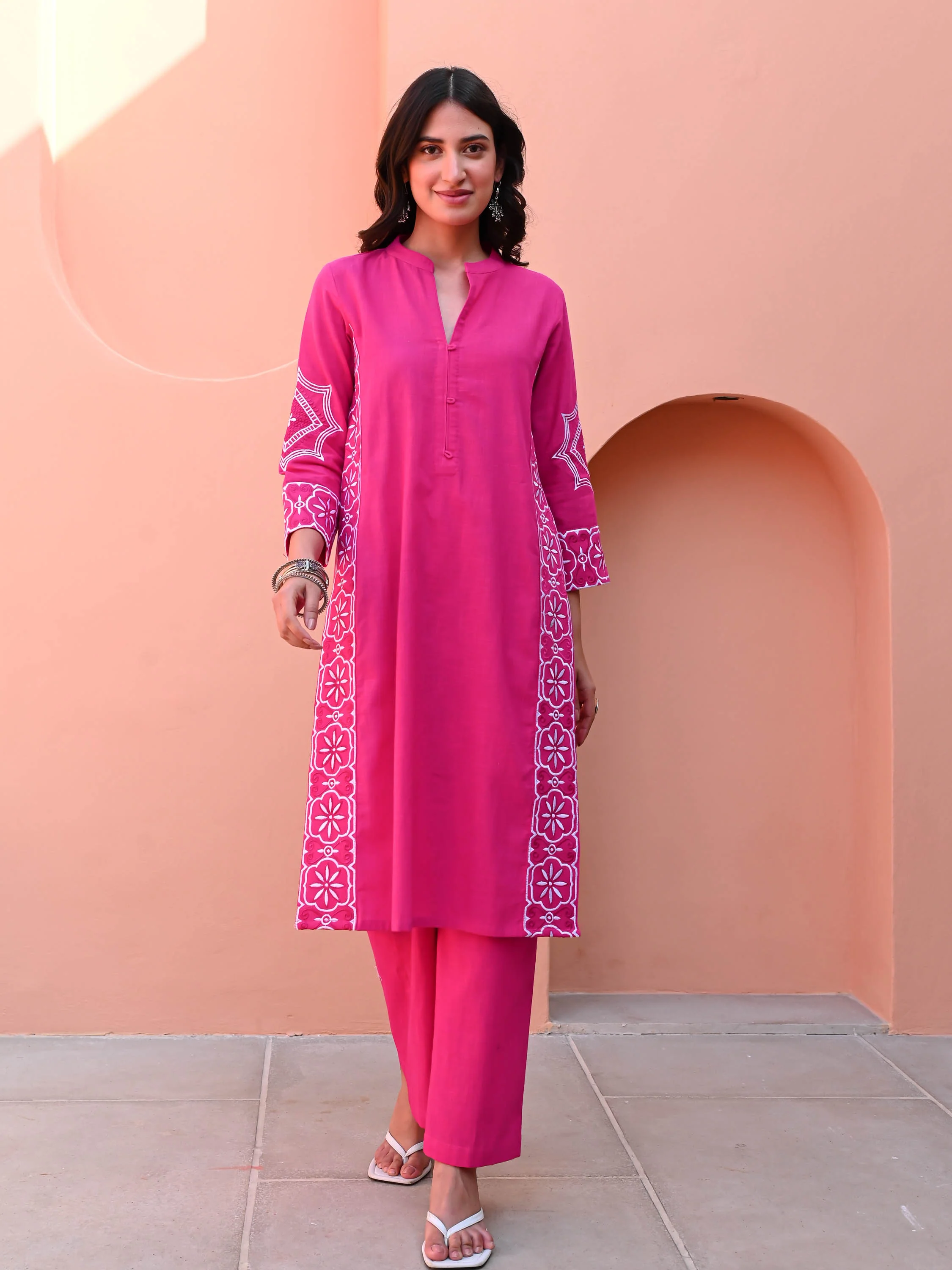 Aurora Pink Cotton Kurta Set - Woolfily