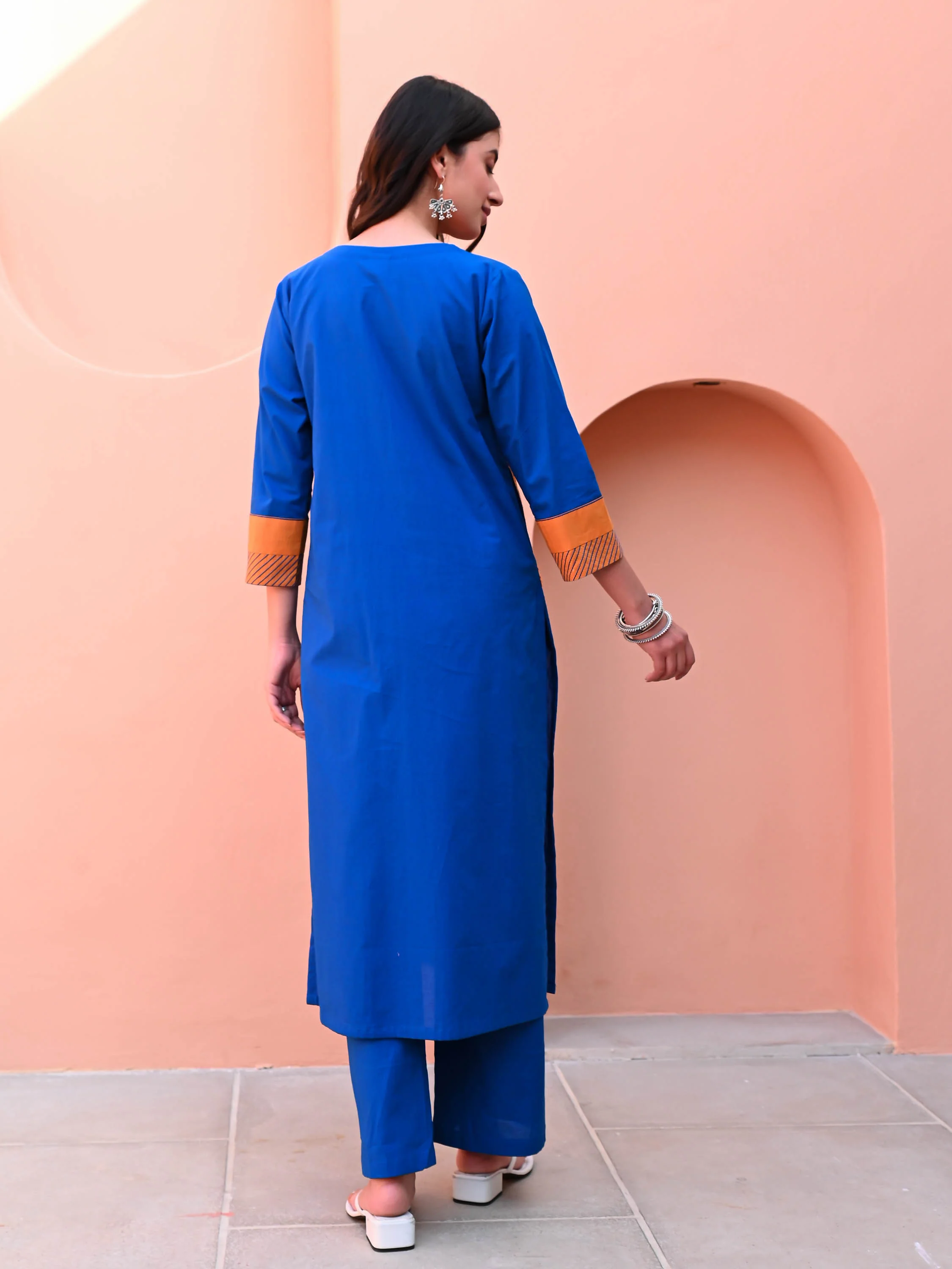 Victoria Blue Cotton Kurta Set - Woolfily