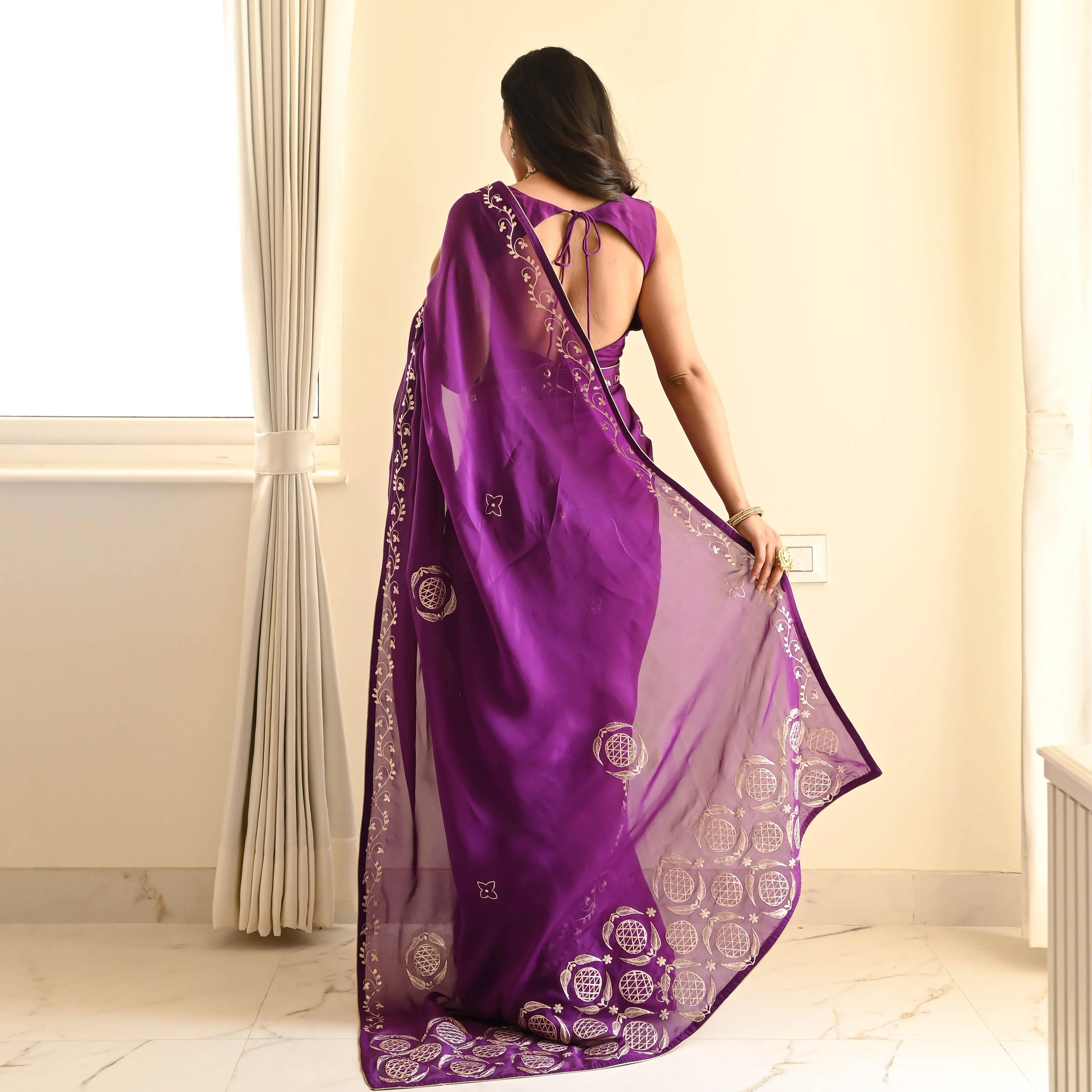 Royal Purple Organza Saree - Woolfily