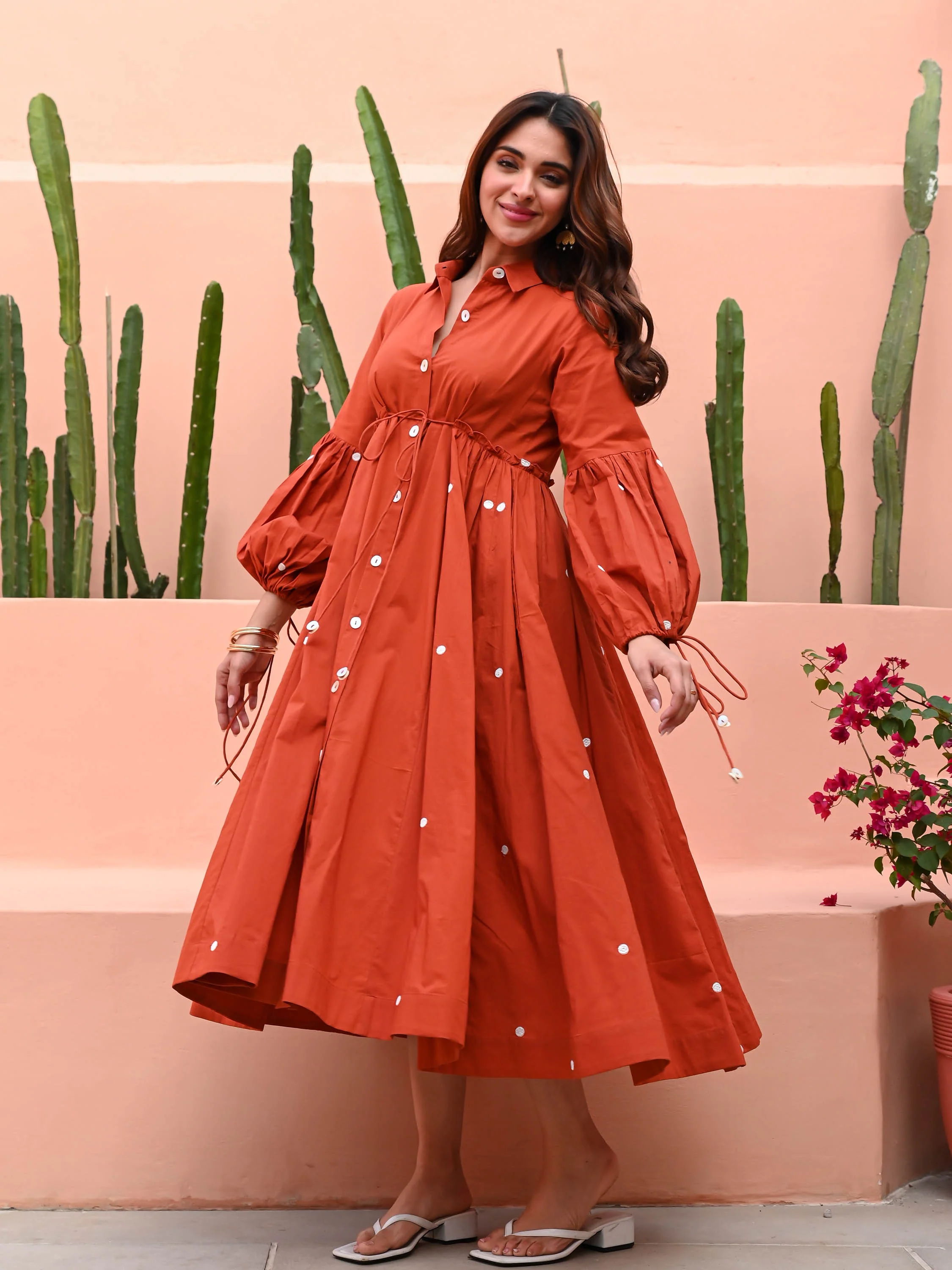 Spicy Orange Cotton Dress - Woolfily