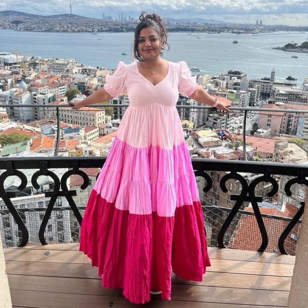 Shades Of Pink Cotton Maxi Dress - Woolfily