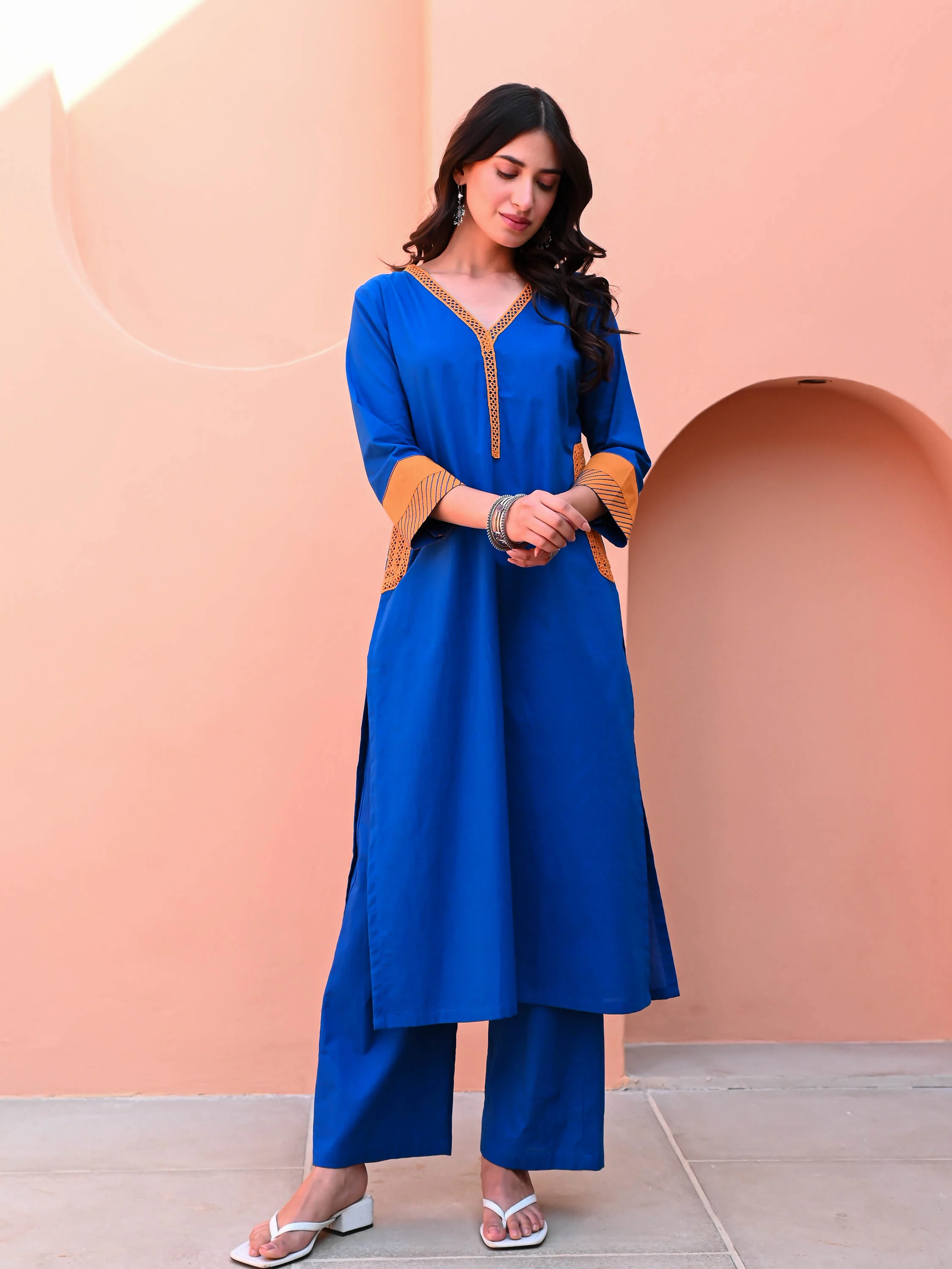 Victoria Blue Cotton Kurta Set - Woolfily