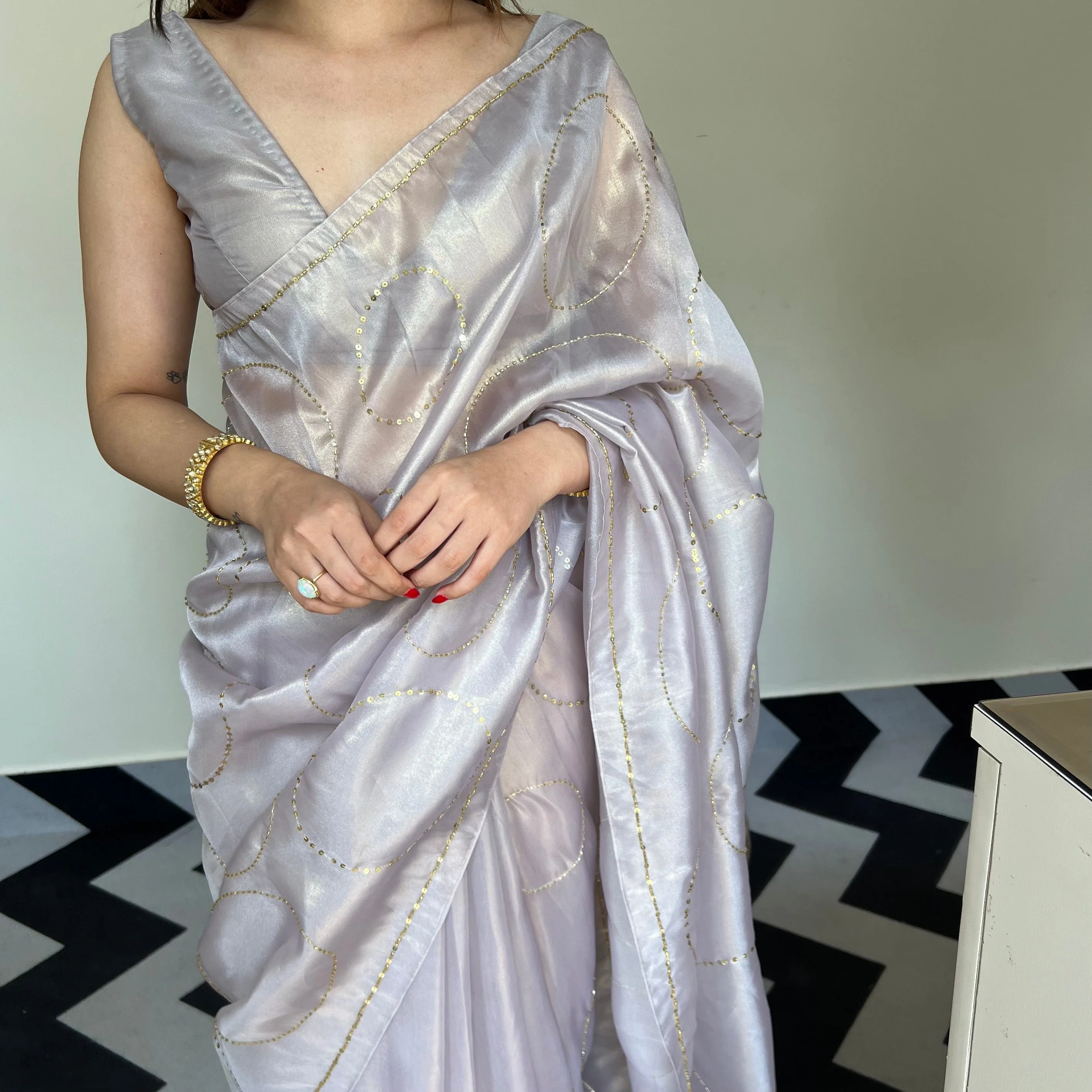 Mystic Grey Saree - Woolfily