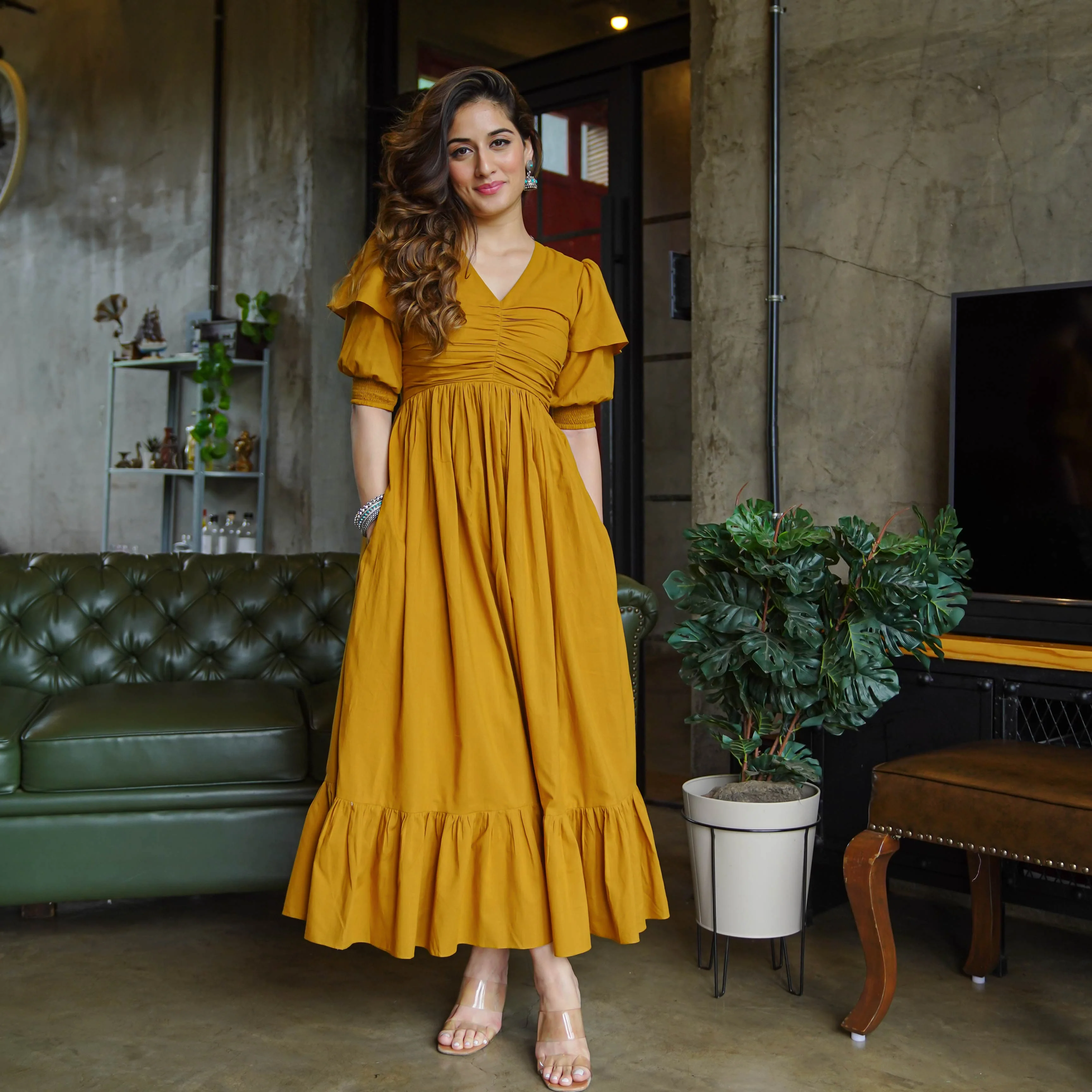 Bunaai Ivy Yellow Cotton Maxi Dress - Woolfily