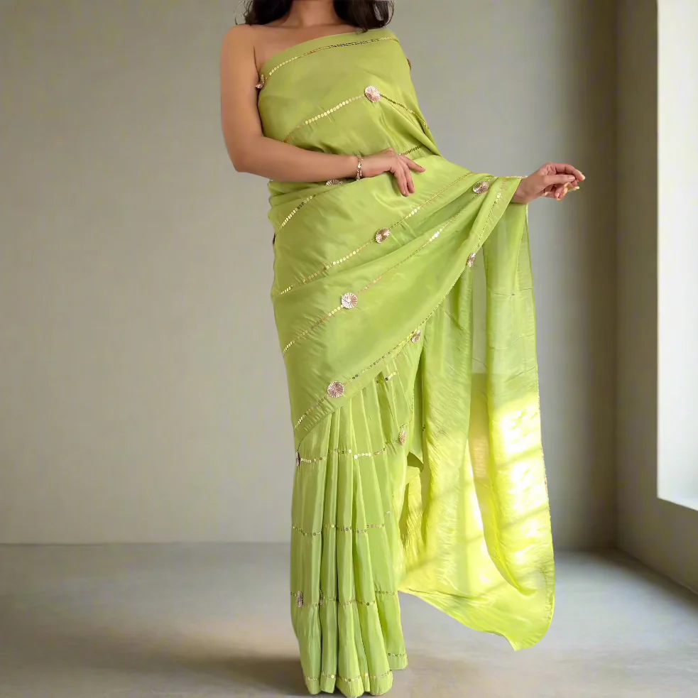 Mossy Charm Tissue Saree - Woolfily