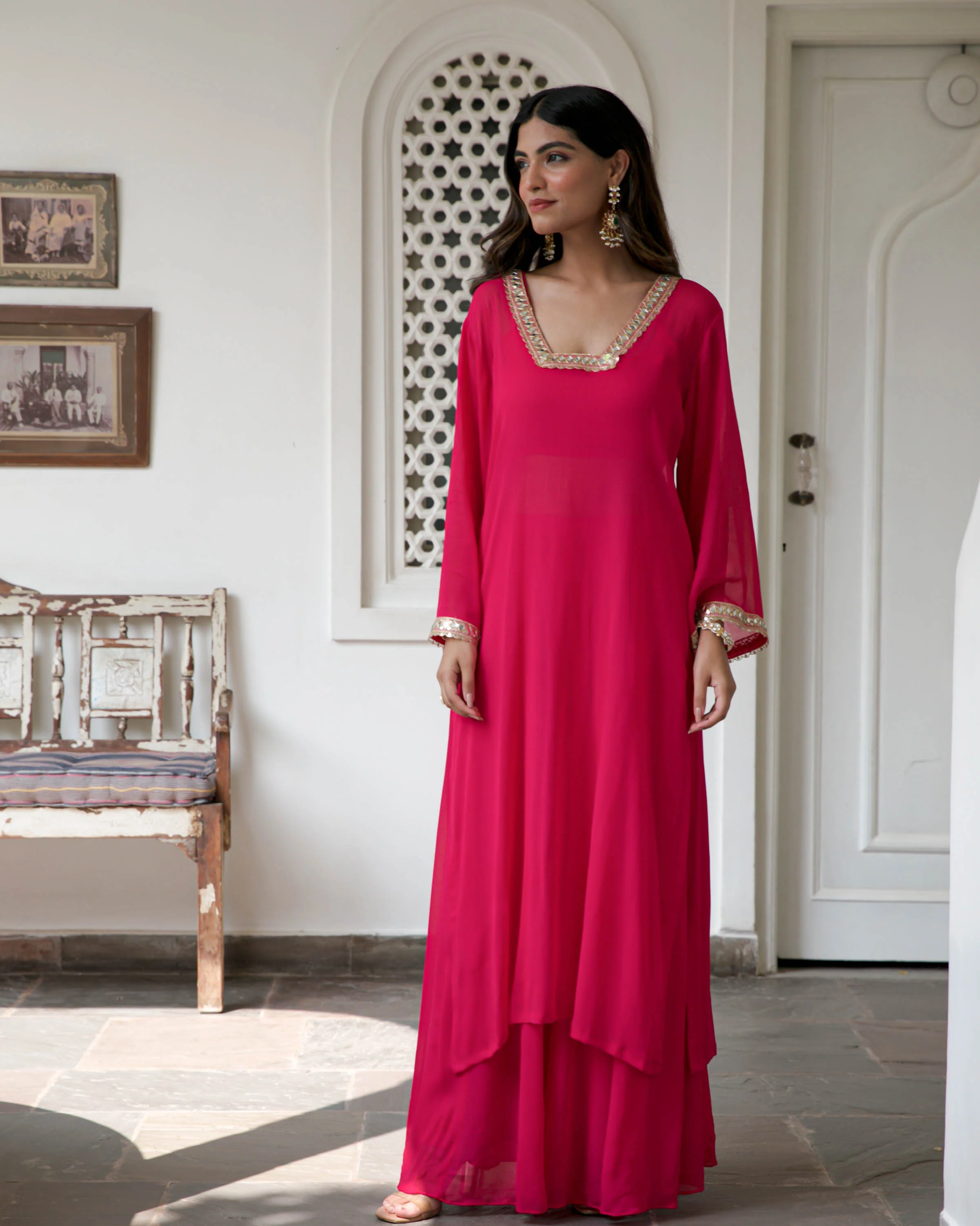 Pink Georgette Kurta Pants - Woolfily