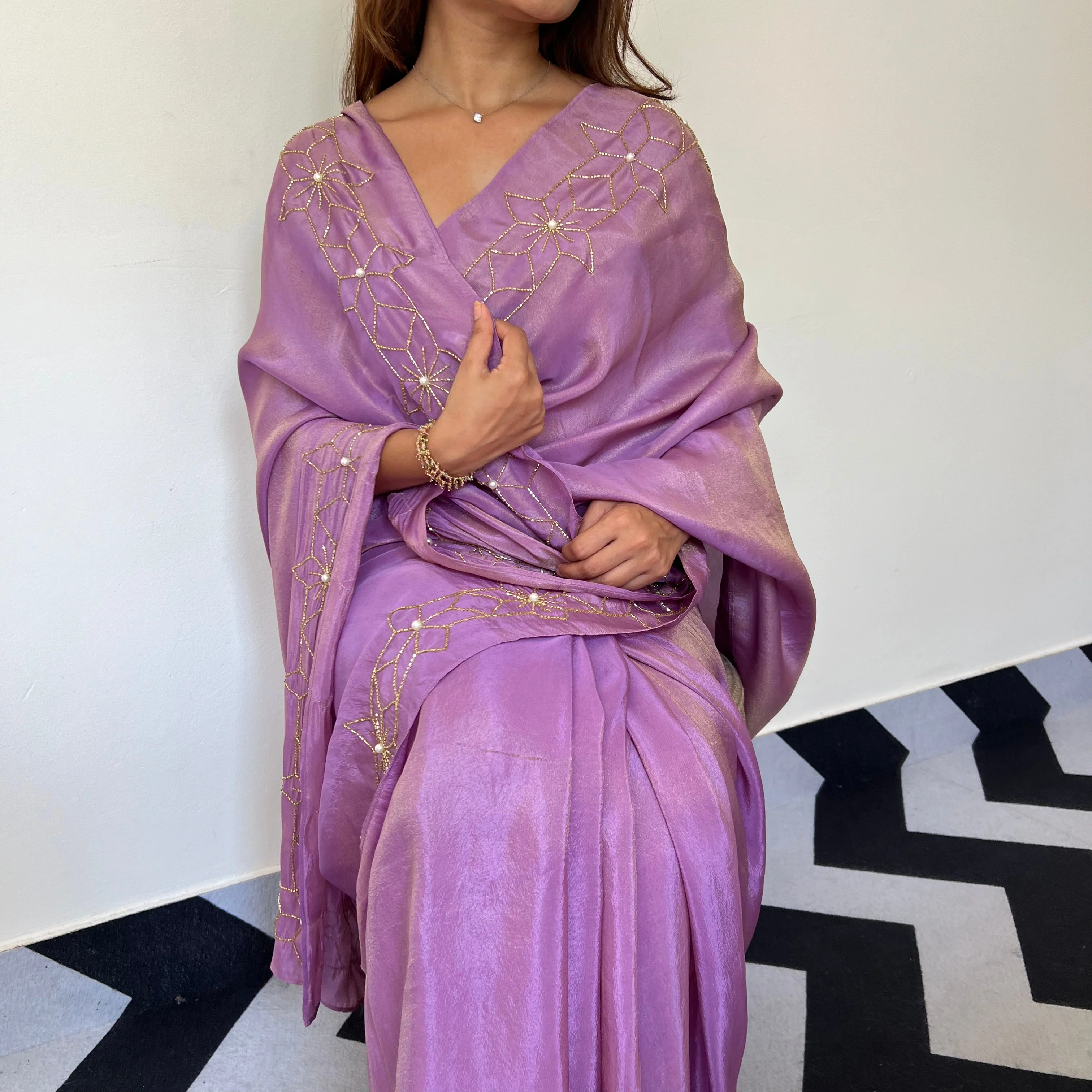Starry Violet Tissue Saree - Woolfily