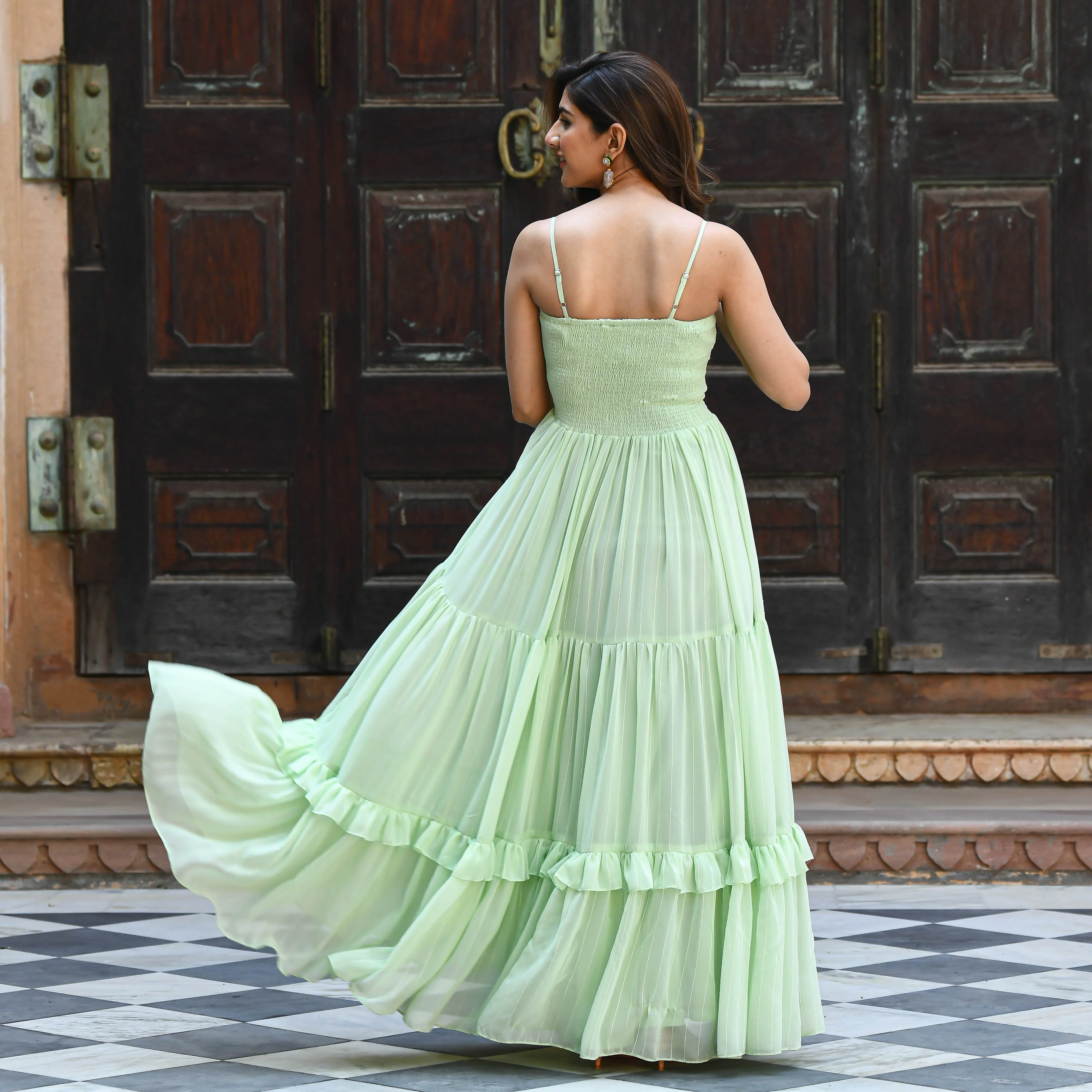 Bunaai Mint Green Sequin Maxi Dress - Woolfily