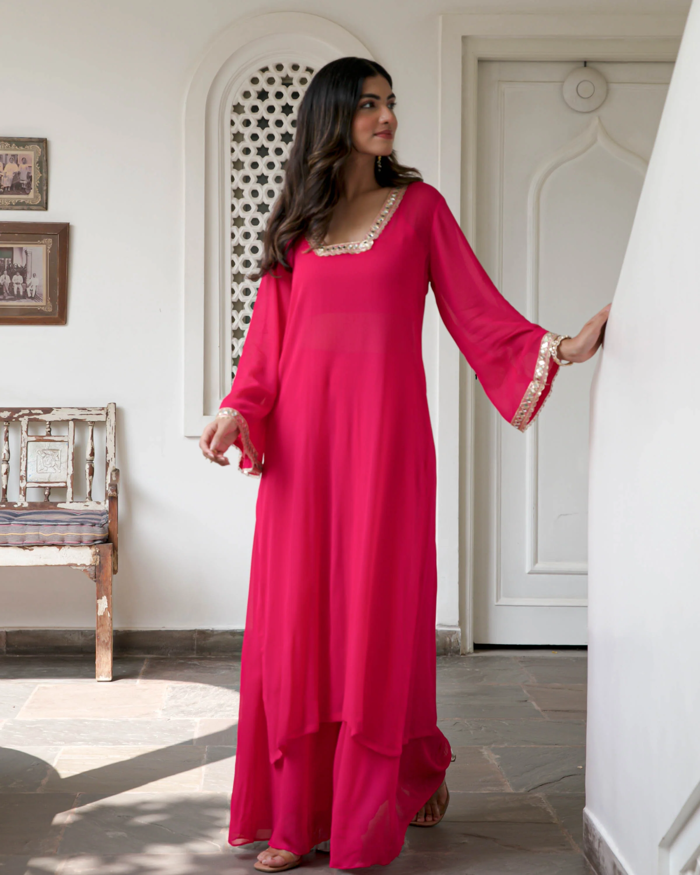 Pink Georgette Kurta Pants - Woolfily