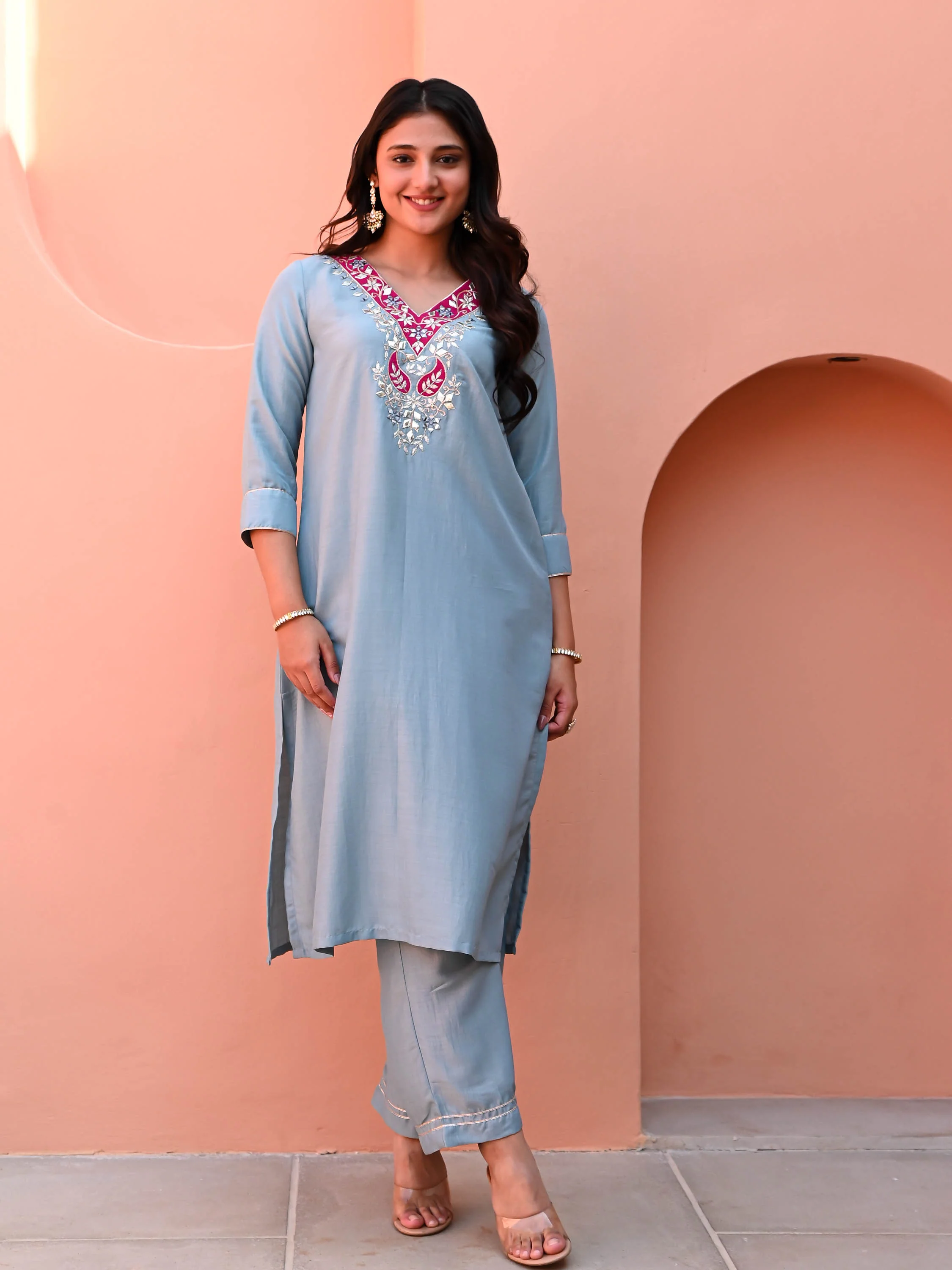 Galaxy Blue Silk Kurta Set - Woolfily