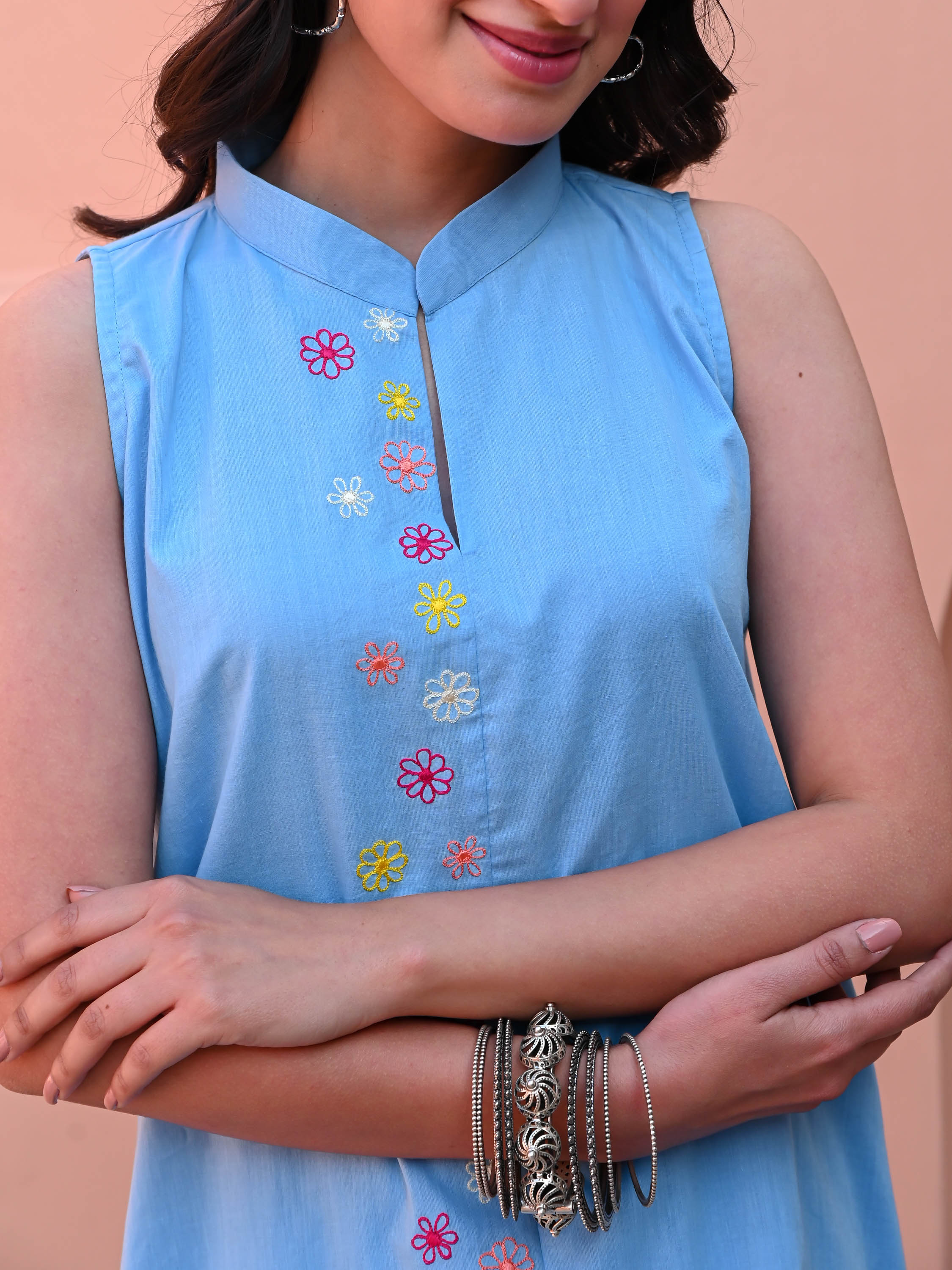 Powder Blue Embroidered Kurta Set - Woolfily