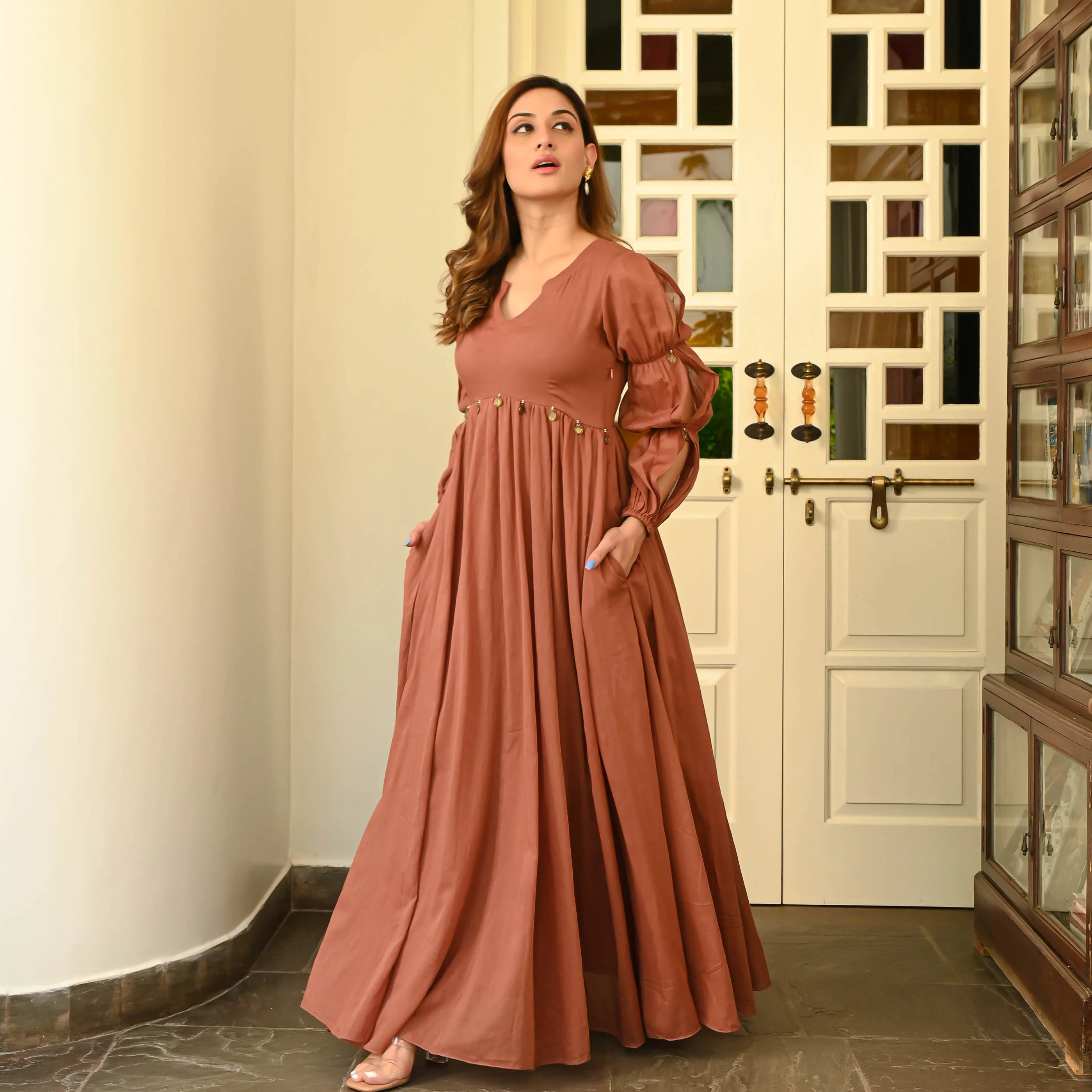 Brown Rust Cotton Dress - Woolfily