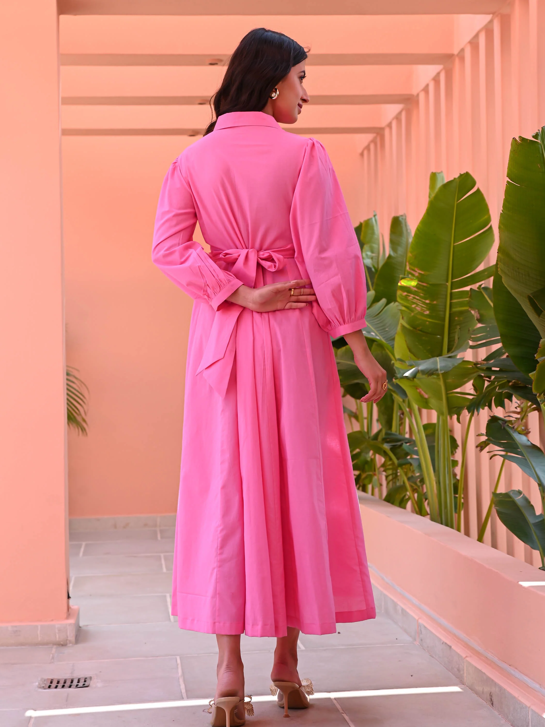 Bubblegum Pink Cotton Shirt Dress - Woolfily