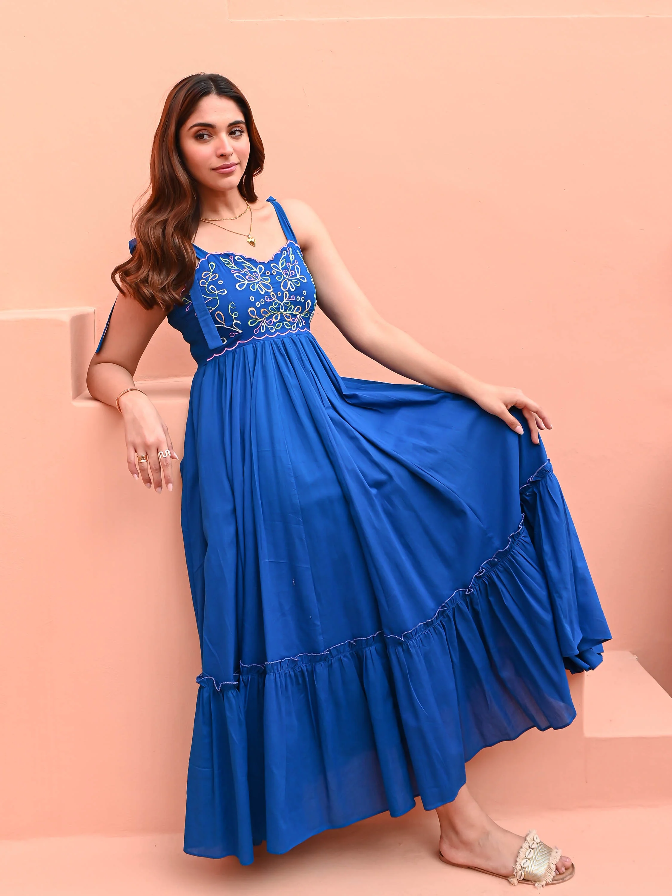 Dazzling Blue Cotton Dress - Woolfily
