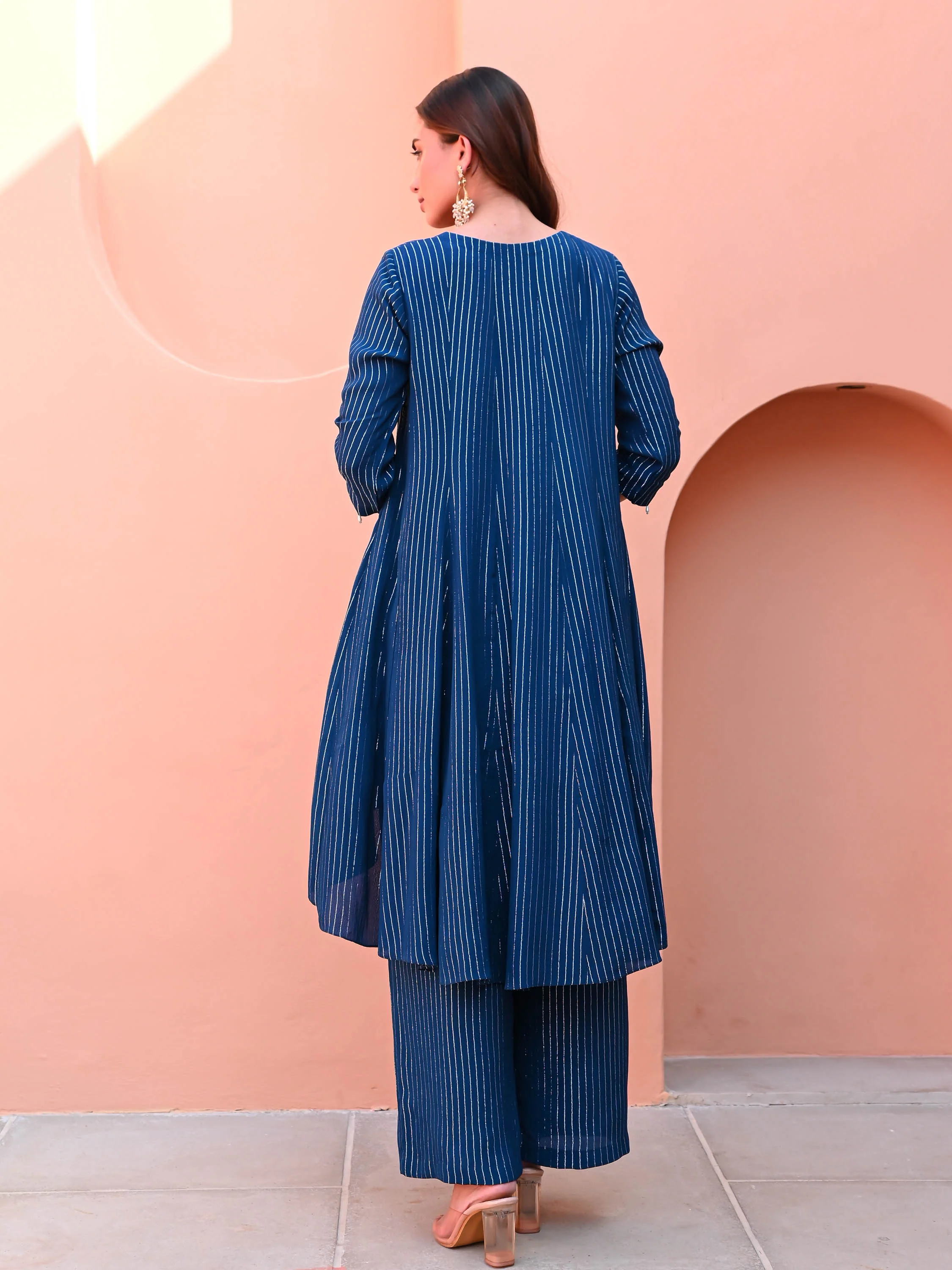 Blue Georgette Lurex Kurta Set - Woolfily