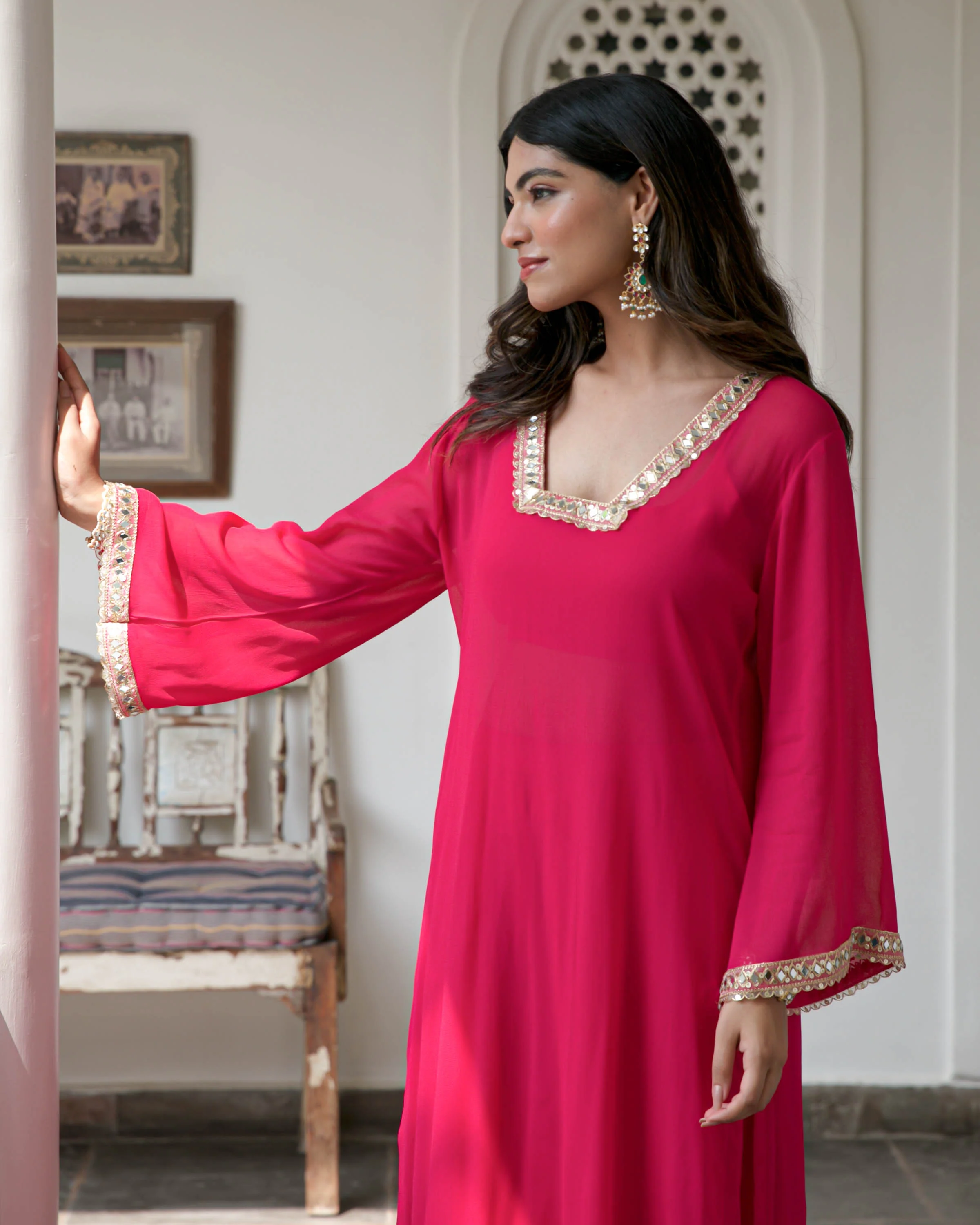 Pink Georgette Kurta Pants - Woolfily